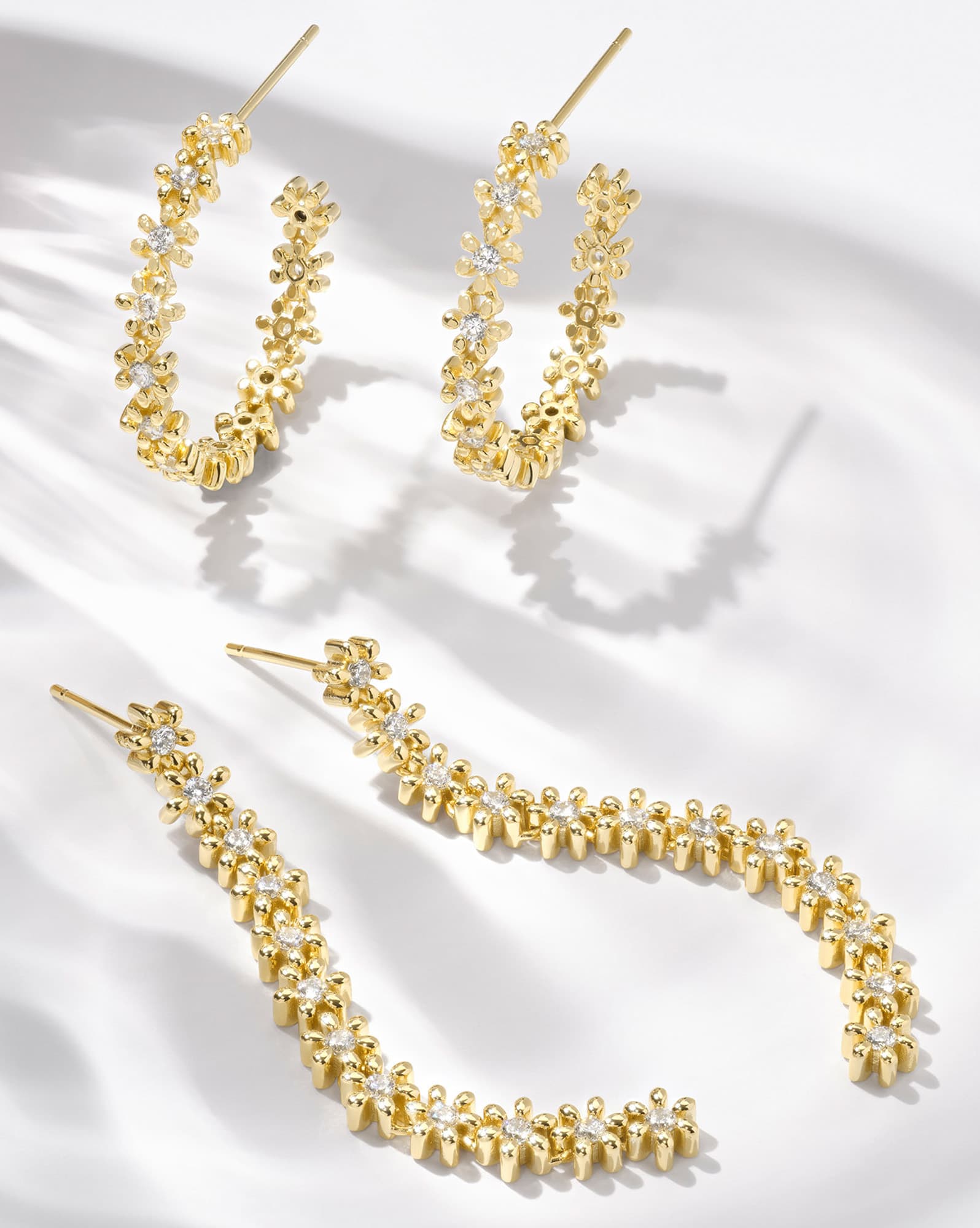 Nydia Gold Hoop Earrings in White CZ