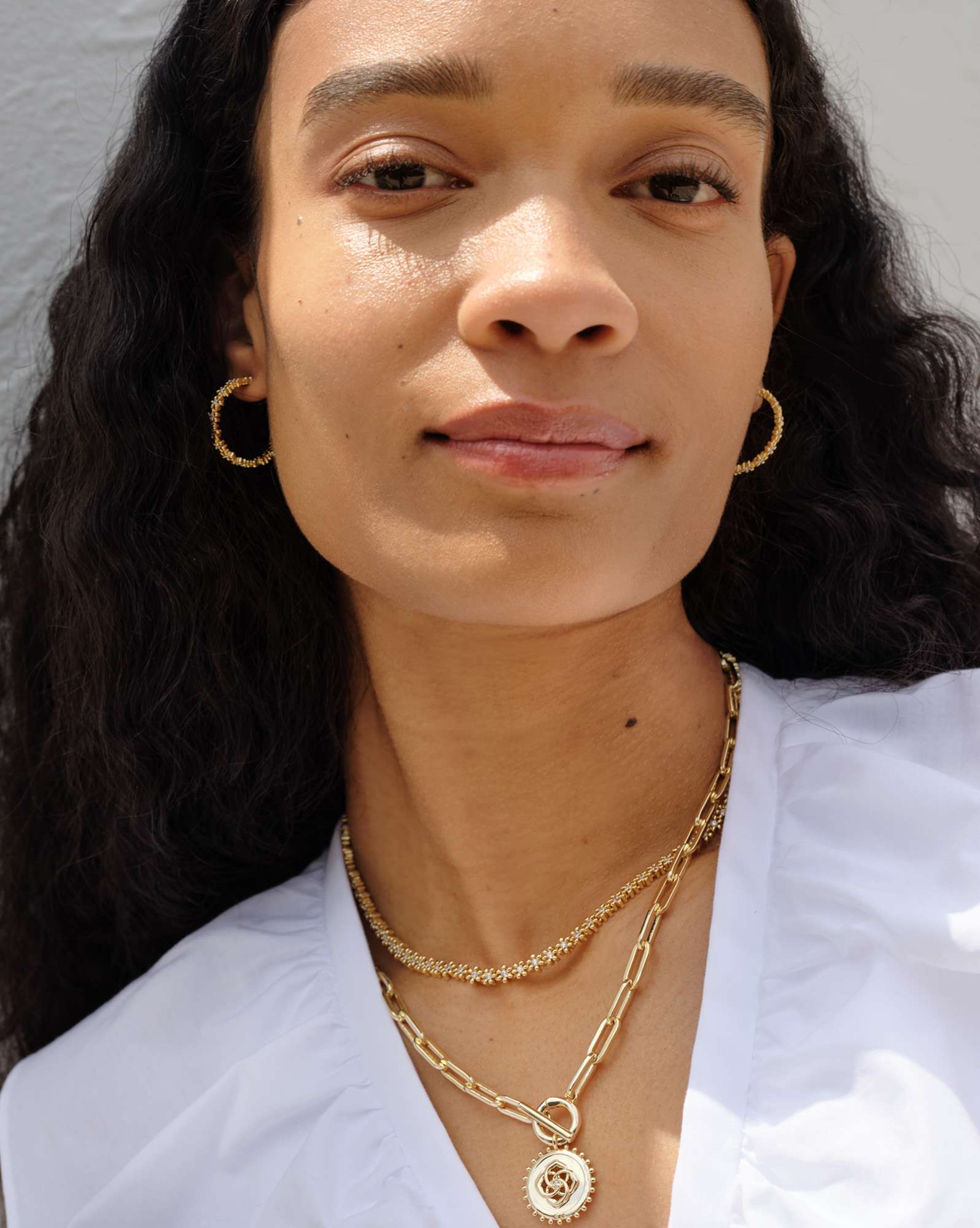 Nydia Gold Strand Necklace in White CZ