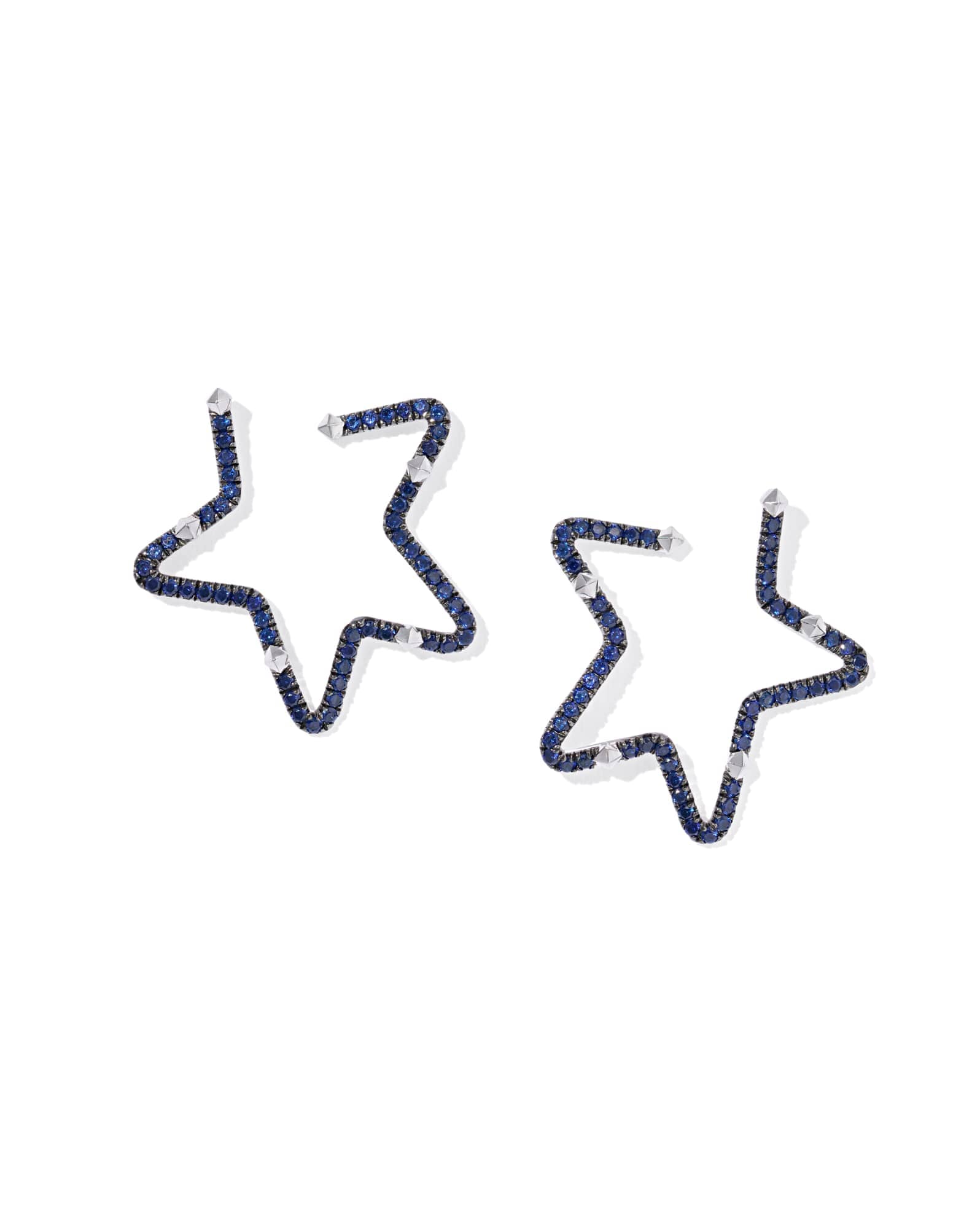 1.17 ct Lab Grown Blue Sapphire Star Hoop Earrings