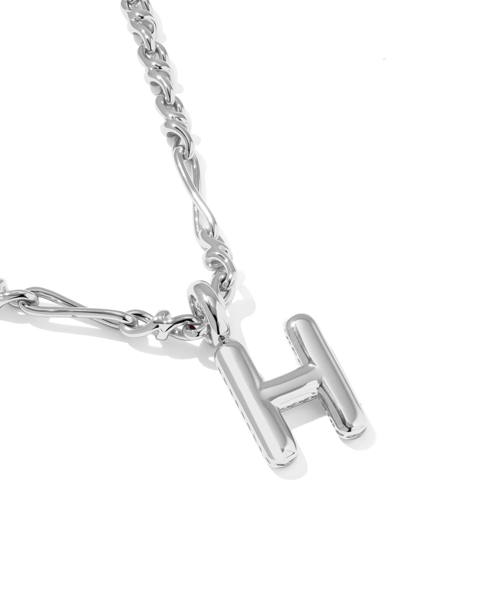 Bubble Letter H Silver Short Pendant Necklace