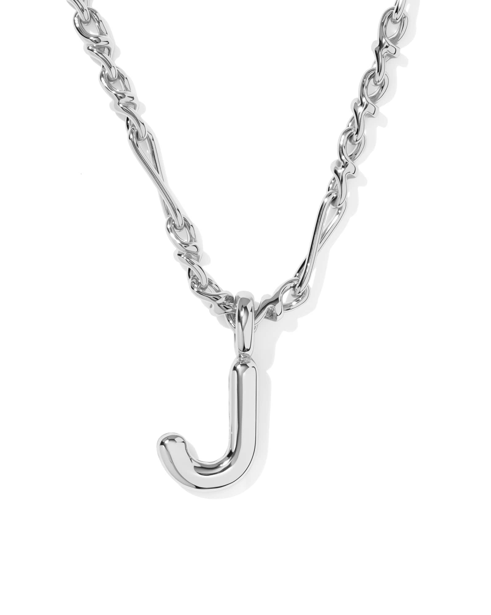 Bubble Letter J Silver Short Pendant Necklace