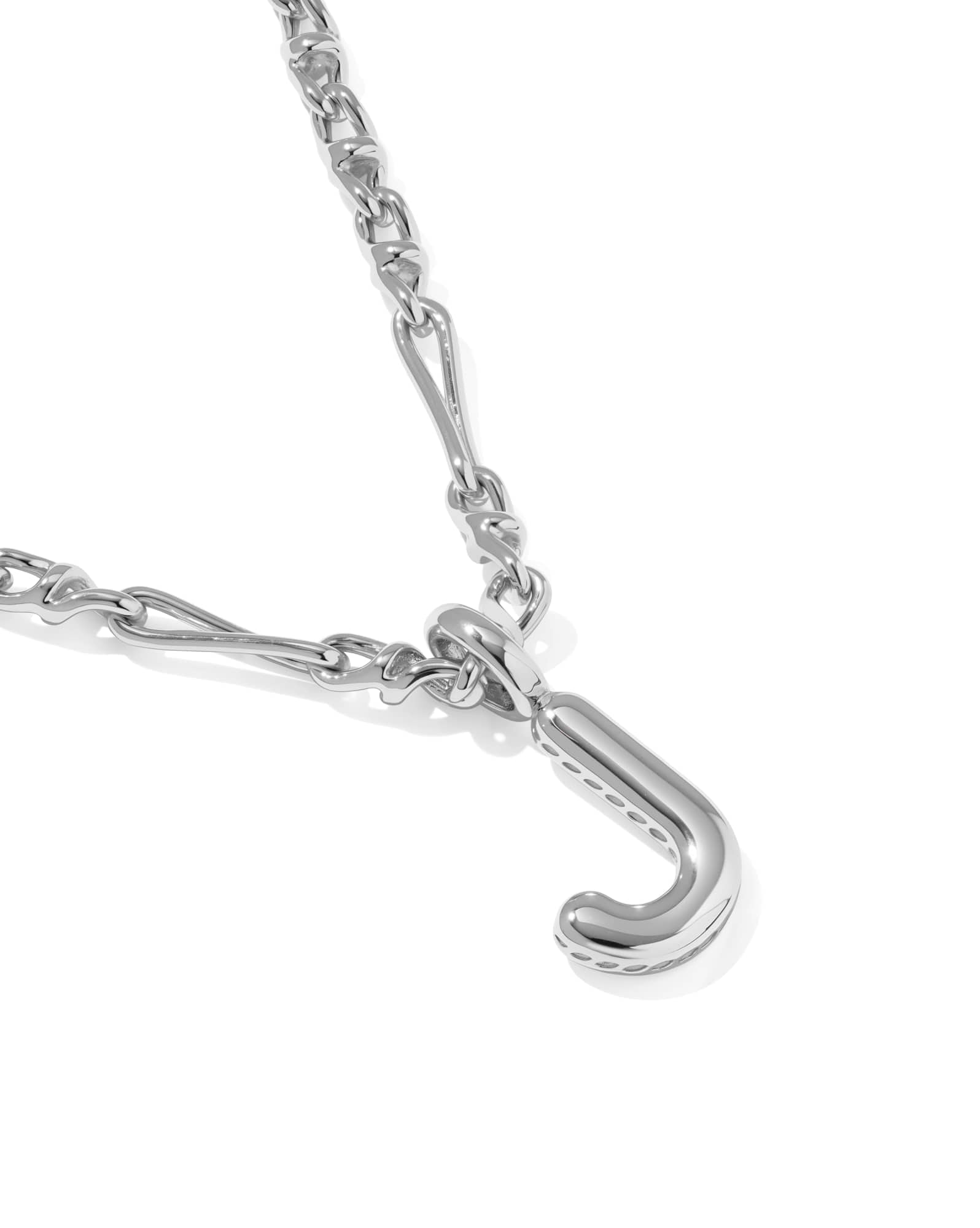 Bubble Letter J Silver Short Pendant Necklace