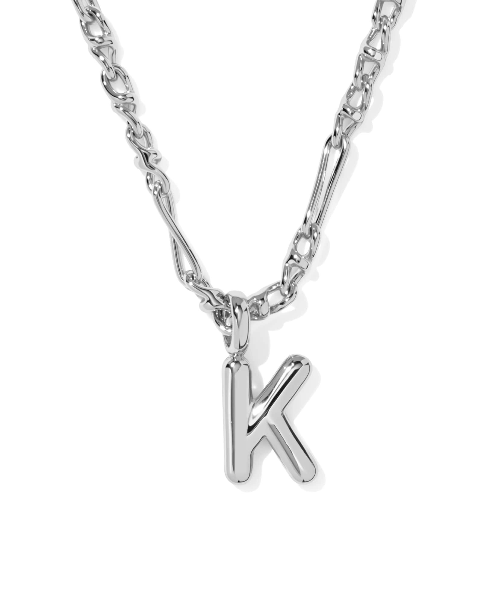 Bubble Letter K Silver Short Pendant Necklace