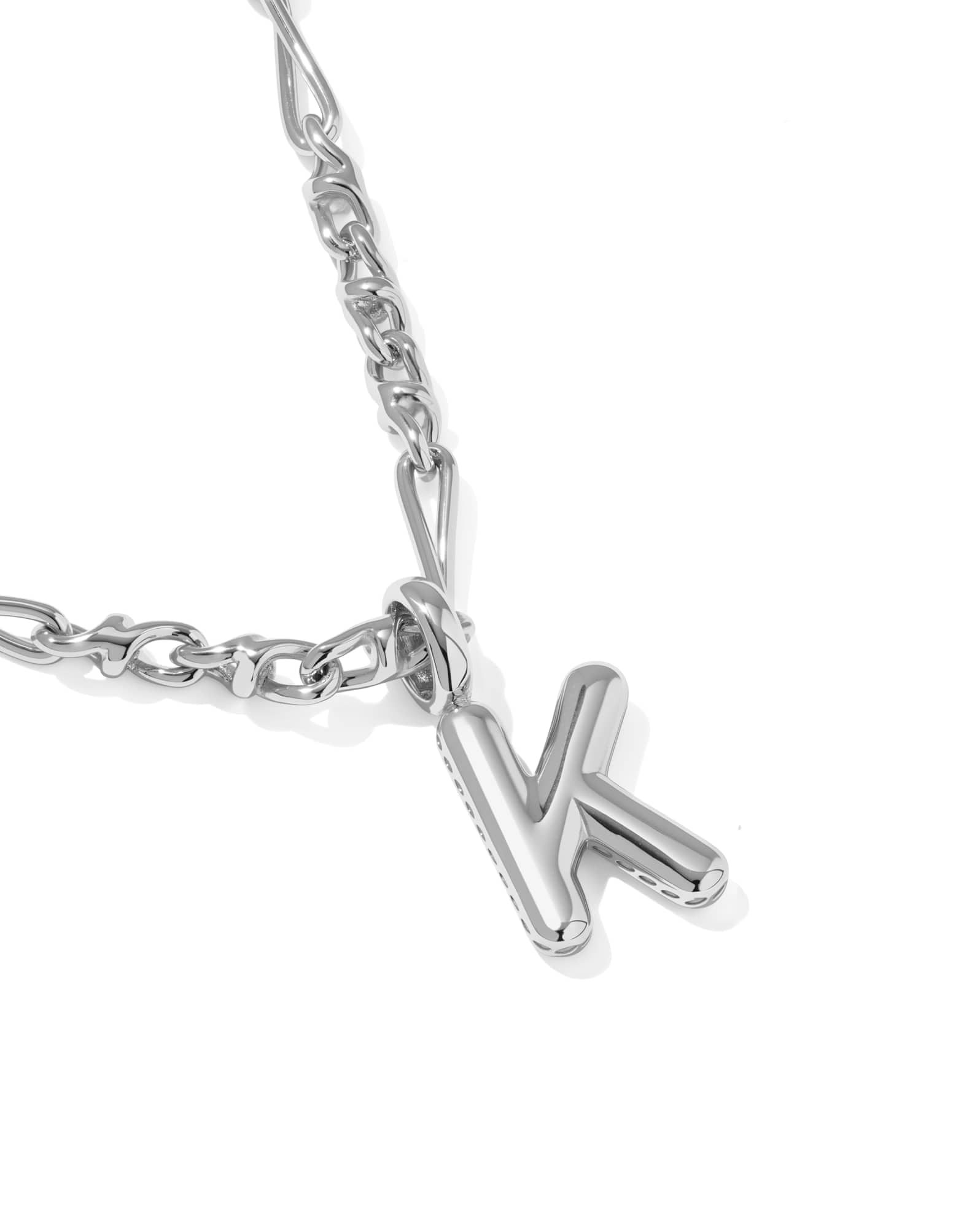 Bubble Letter K Silver Short Pendant Necklace