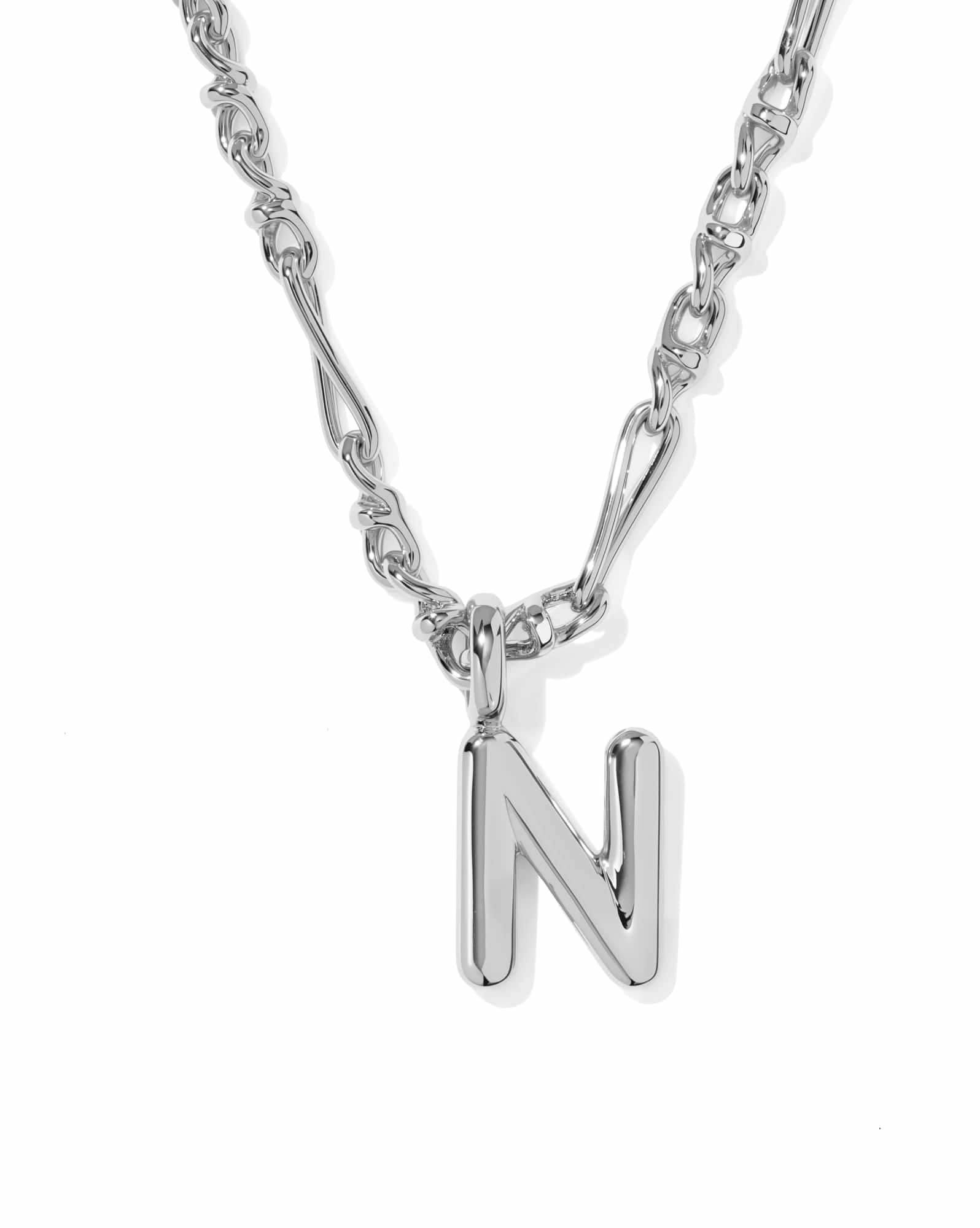 Bubble Letter N Silver Short Pendant Necklace