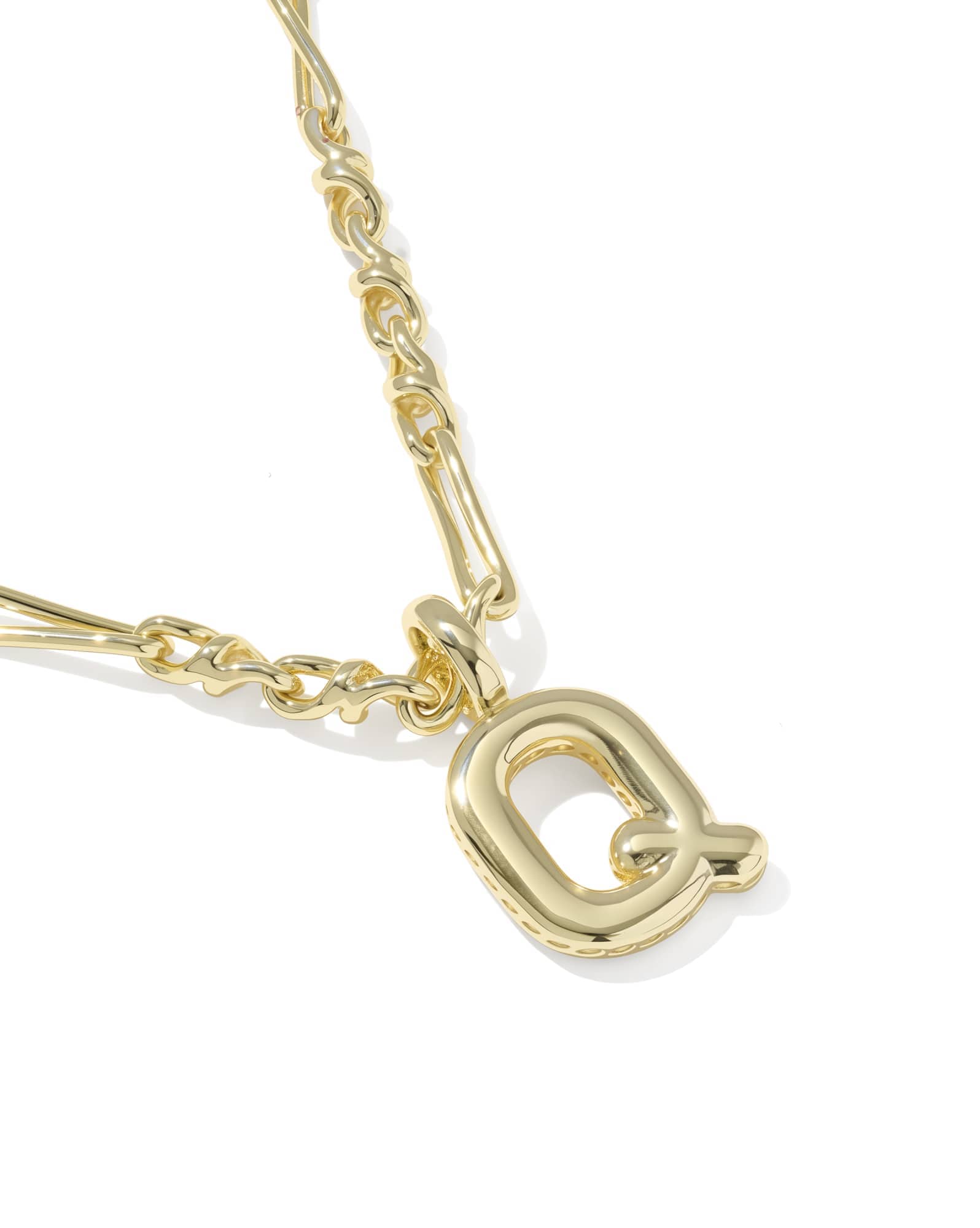 Bubble Letter Q Gold Short Pendant Necklace