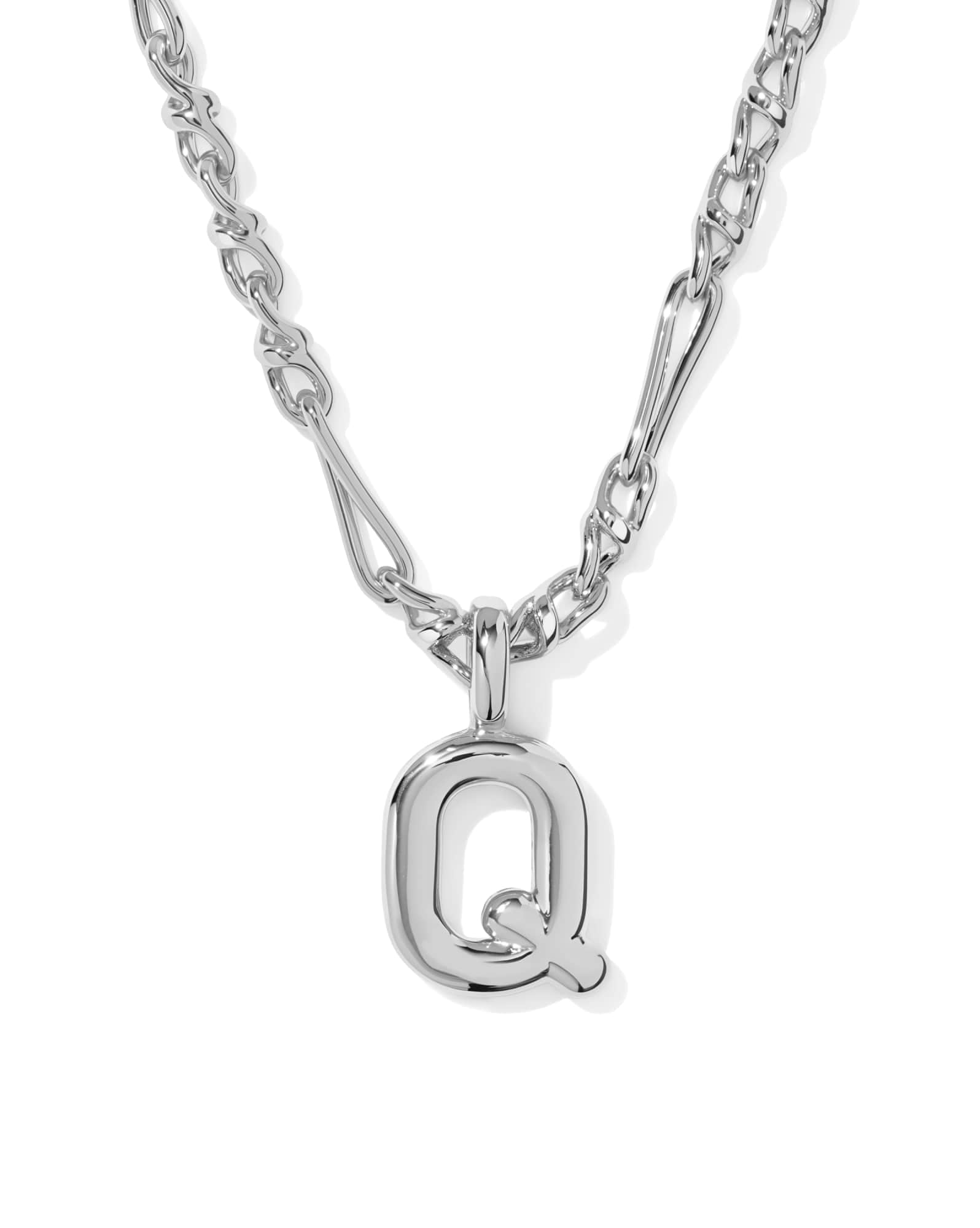 Bubble Letter Q Silver Short Pendant Necklace