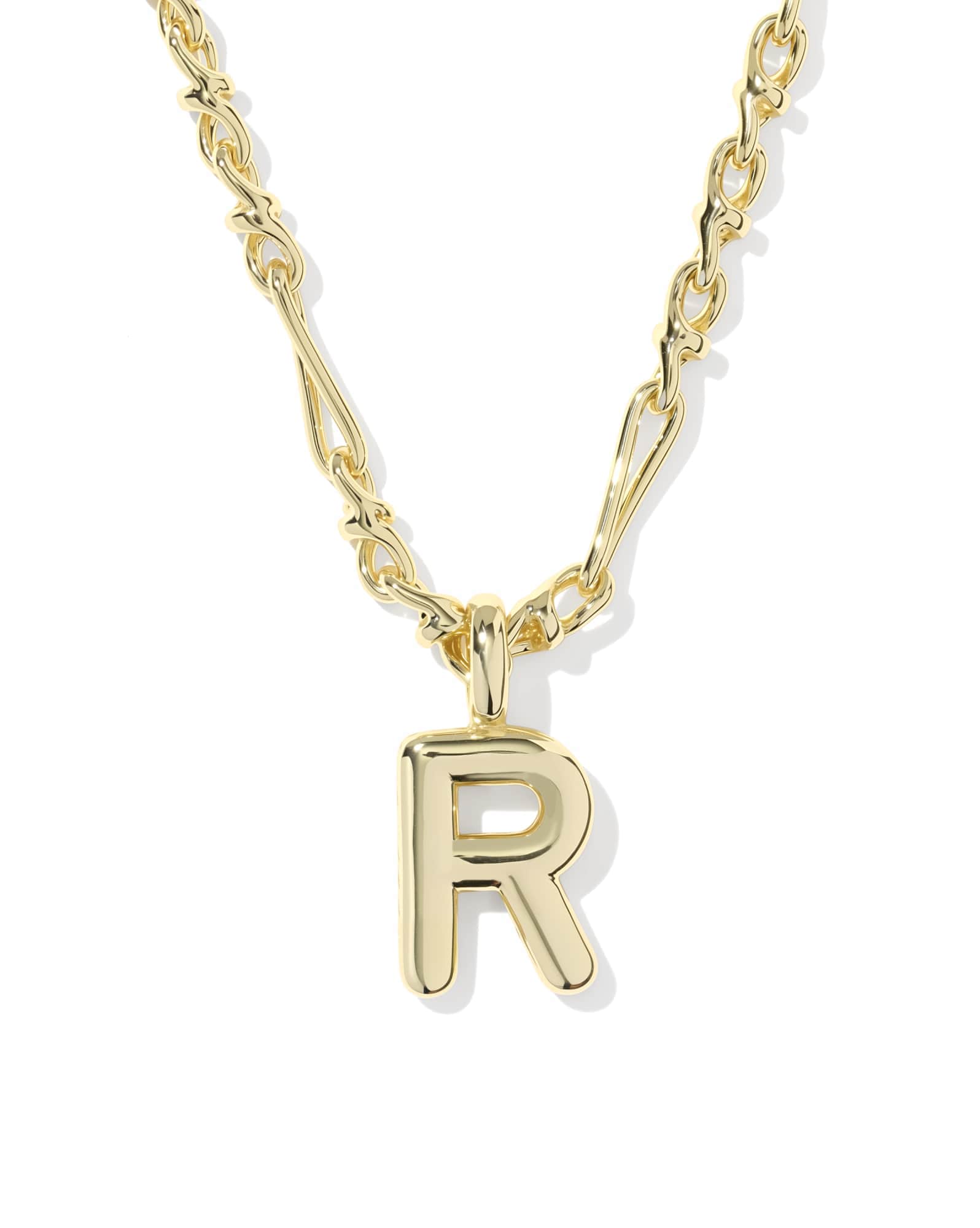 Bubble Letter R Gold Short Pendant Necklace