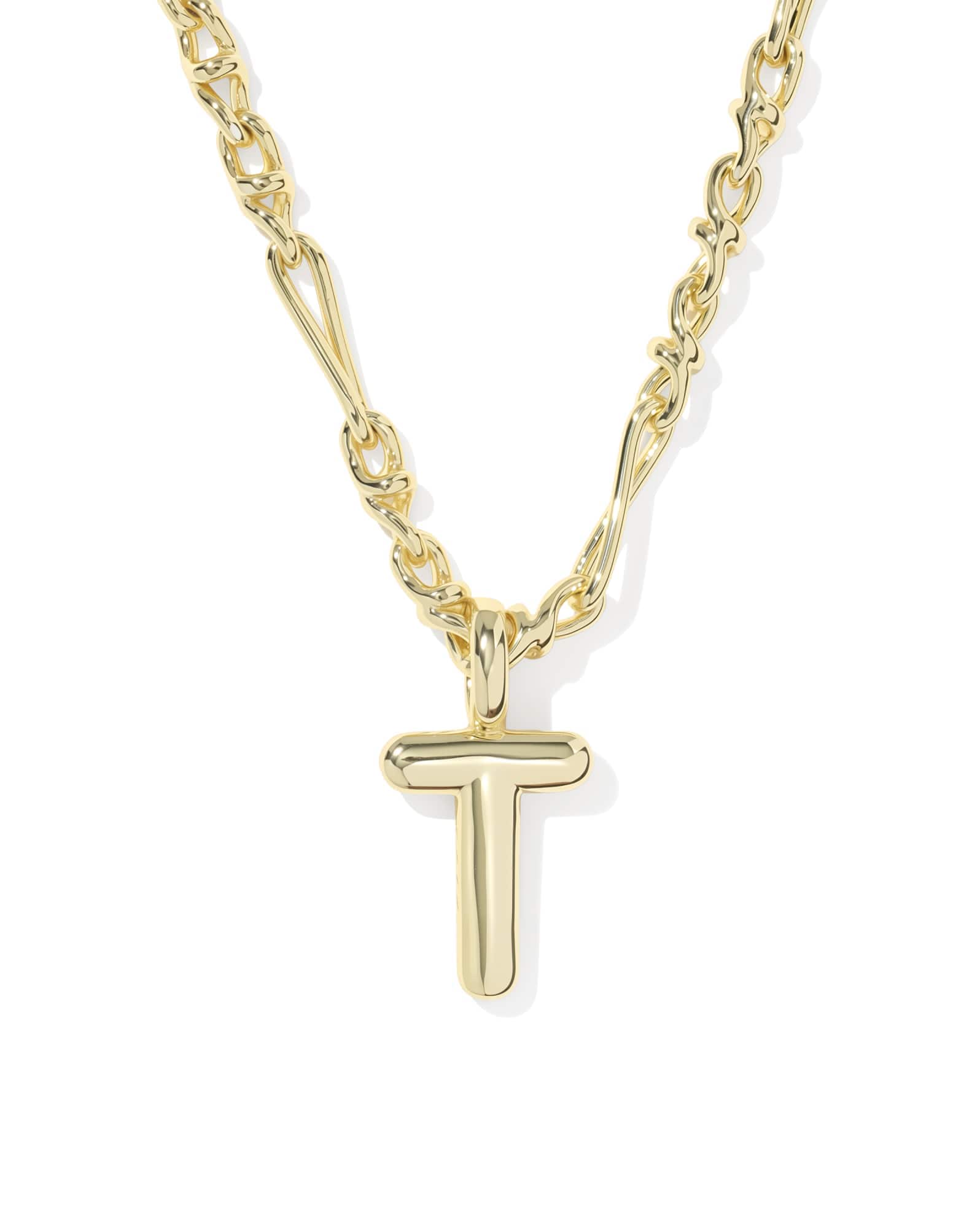 Bubble Letter T Gold Short Pendant Necklace