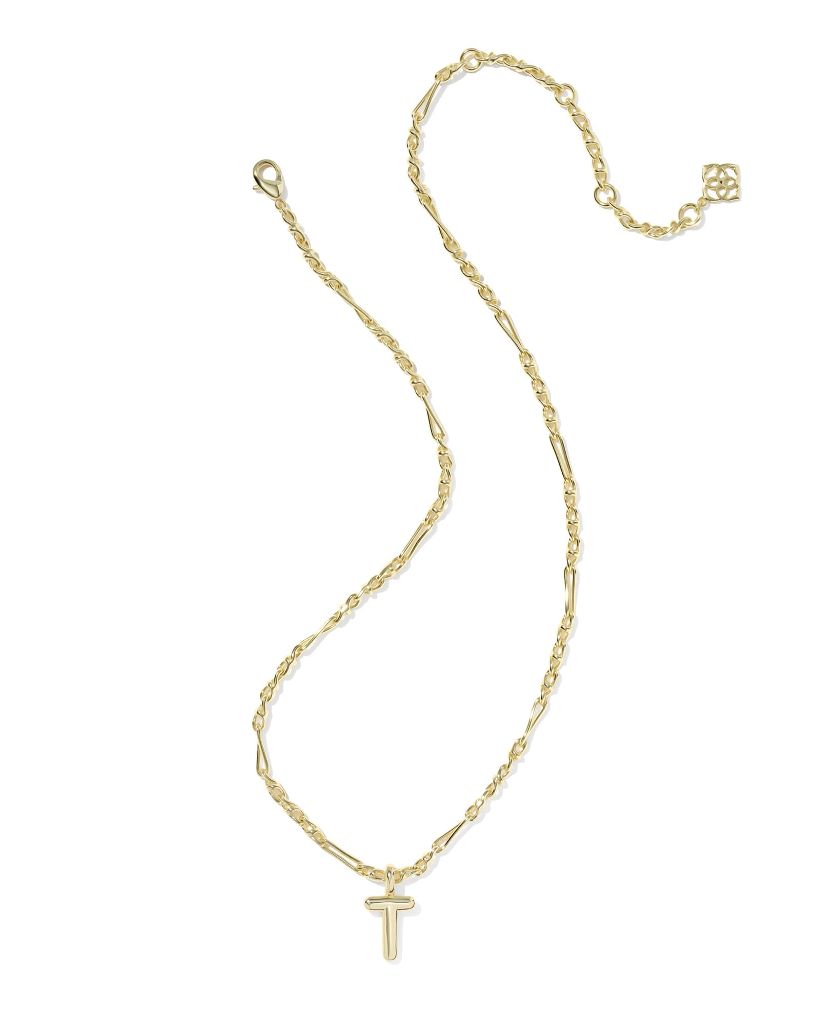 Bubble Letter T Gold Short Pendant Necklace