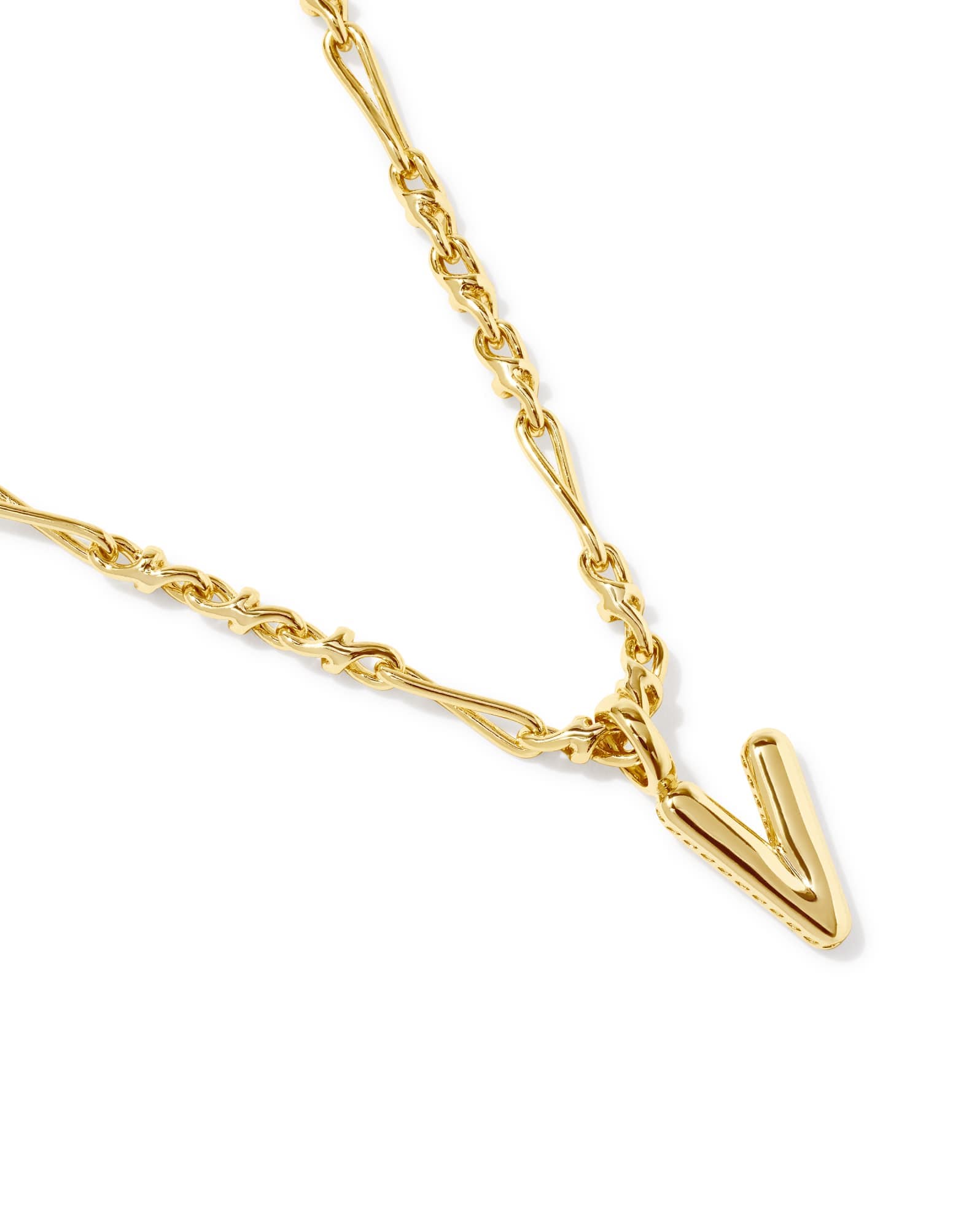 Bubble Letter V Gold Short Pendant Necklace