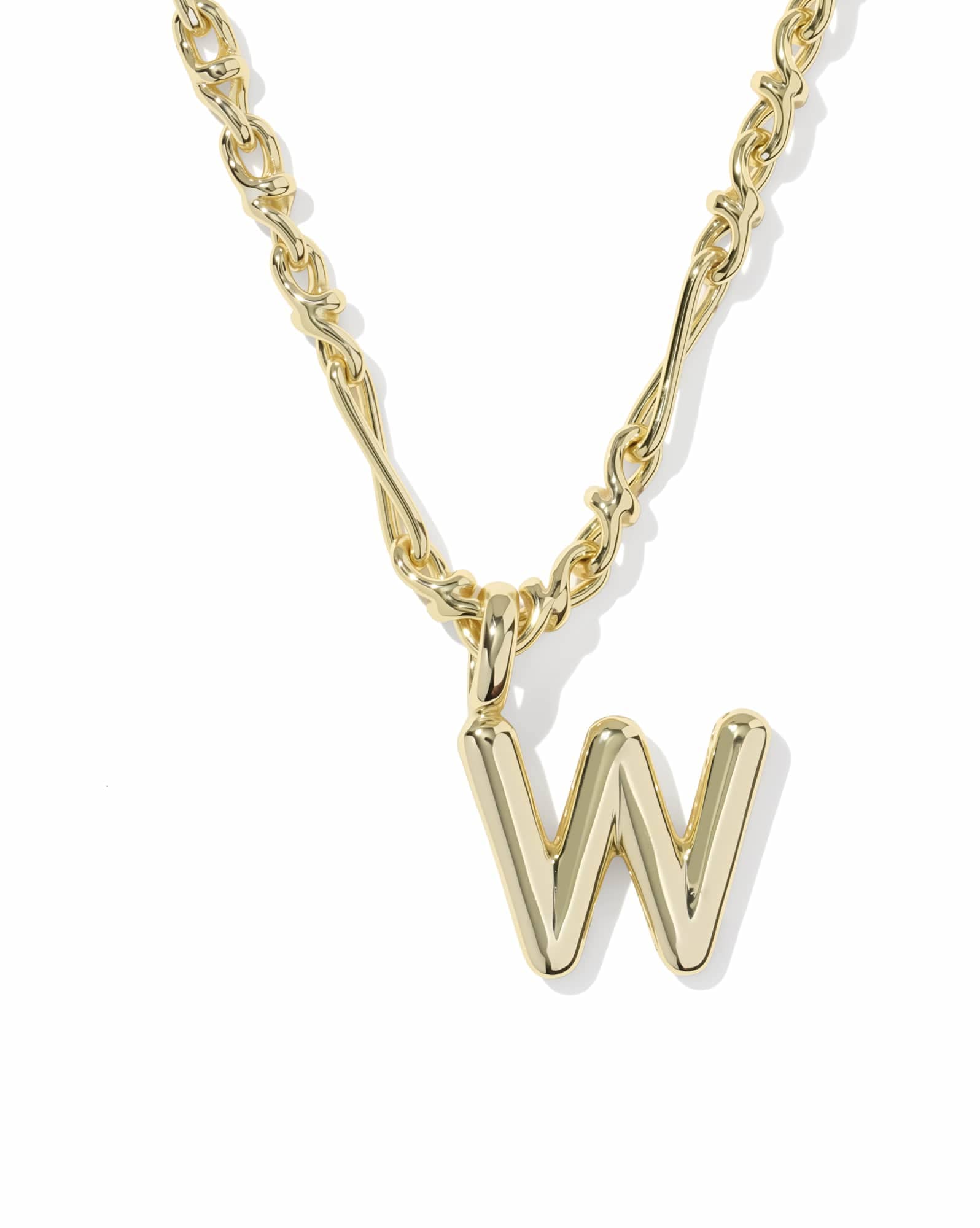 Bubble Letter W Gold Short Pendant Necklace