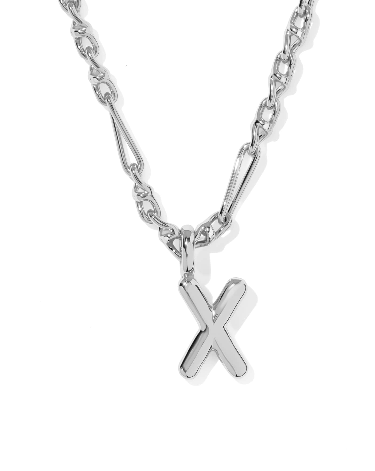 Bubble Letter X Silver Short Pendant Necklace