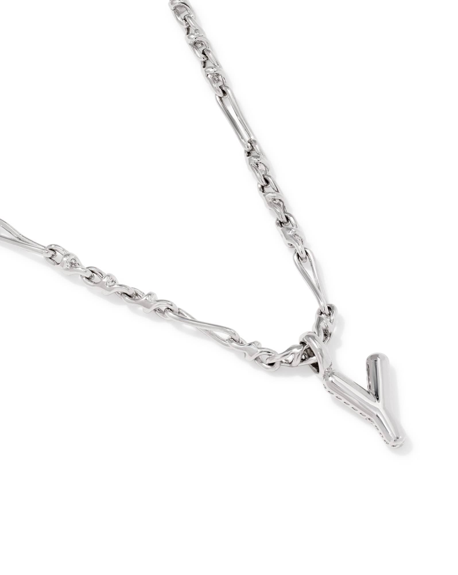 Bubble Letter Y Silver Short Pendant Necklace