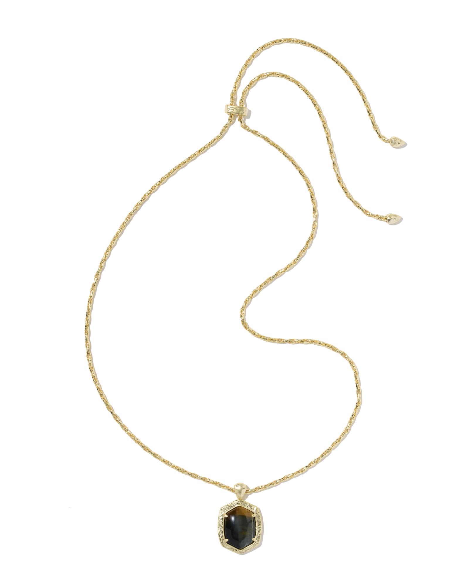 Tiger Striped Daphne Gold Small Long Pendant Necklace