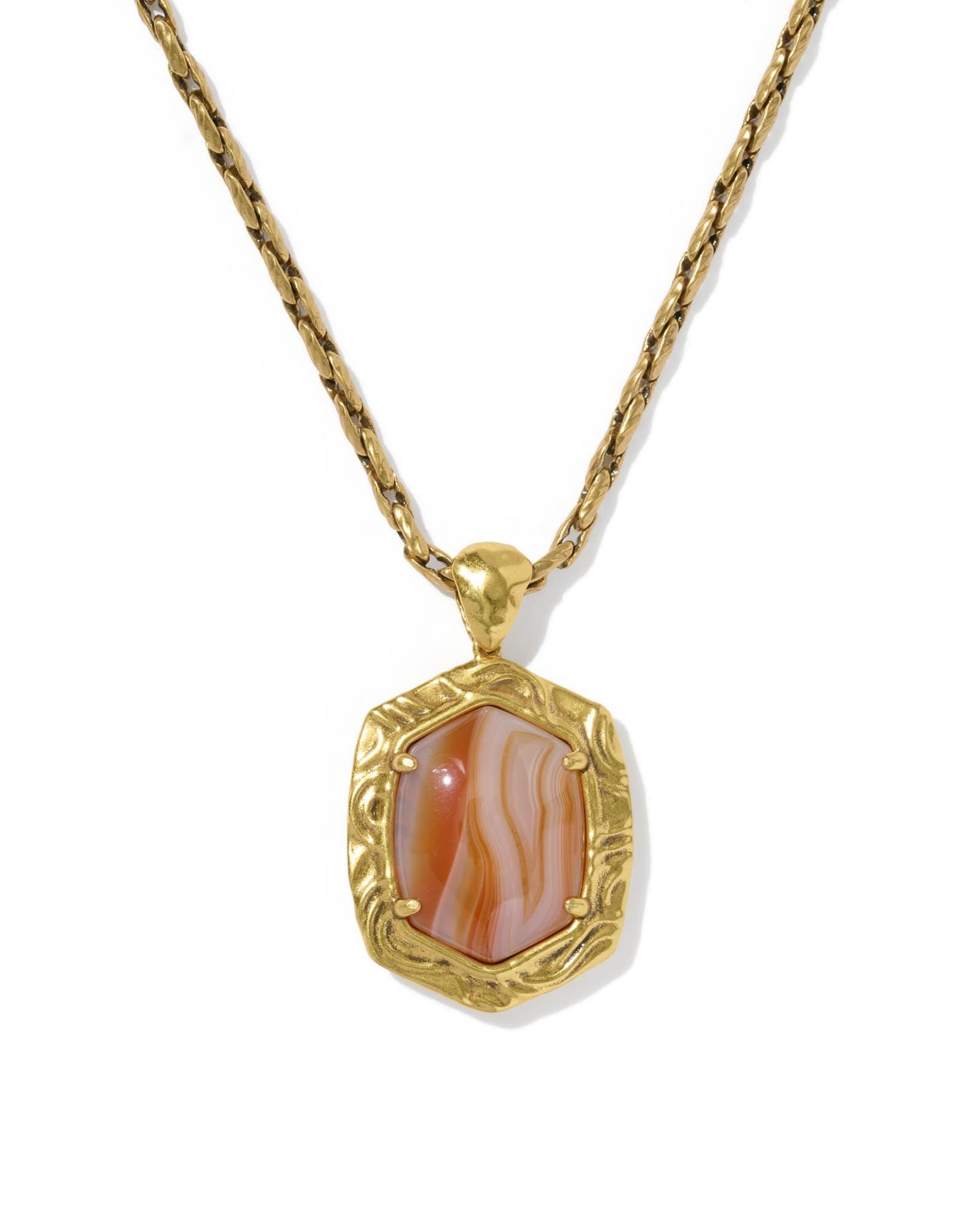 Tiger Striped Daphne Vintage Gold Small Long Pendant Necklace