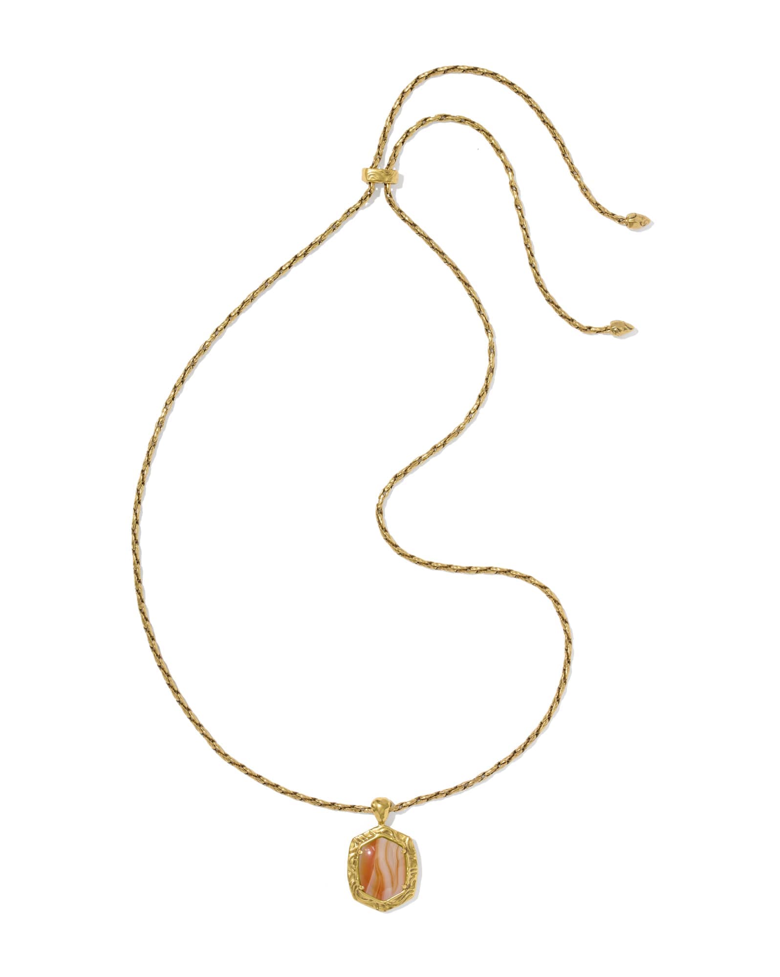 Tiger Striped Daphne Vintage Gold Small Long Pendant Necklace
