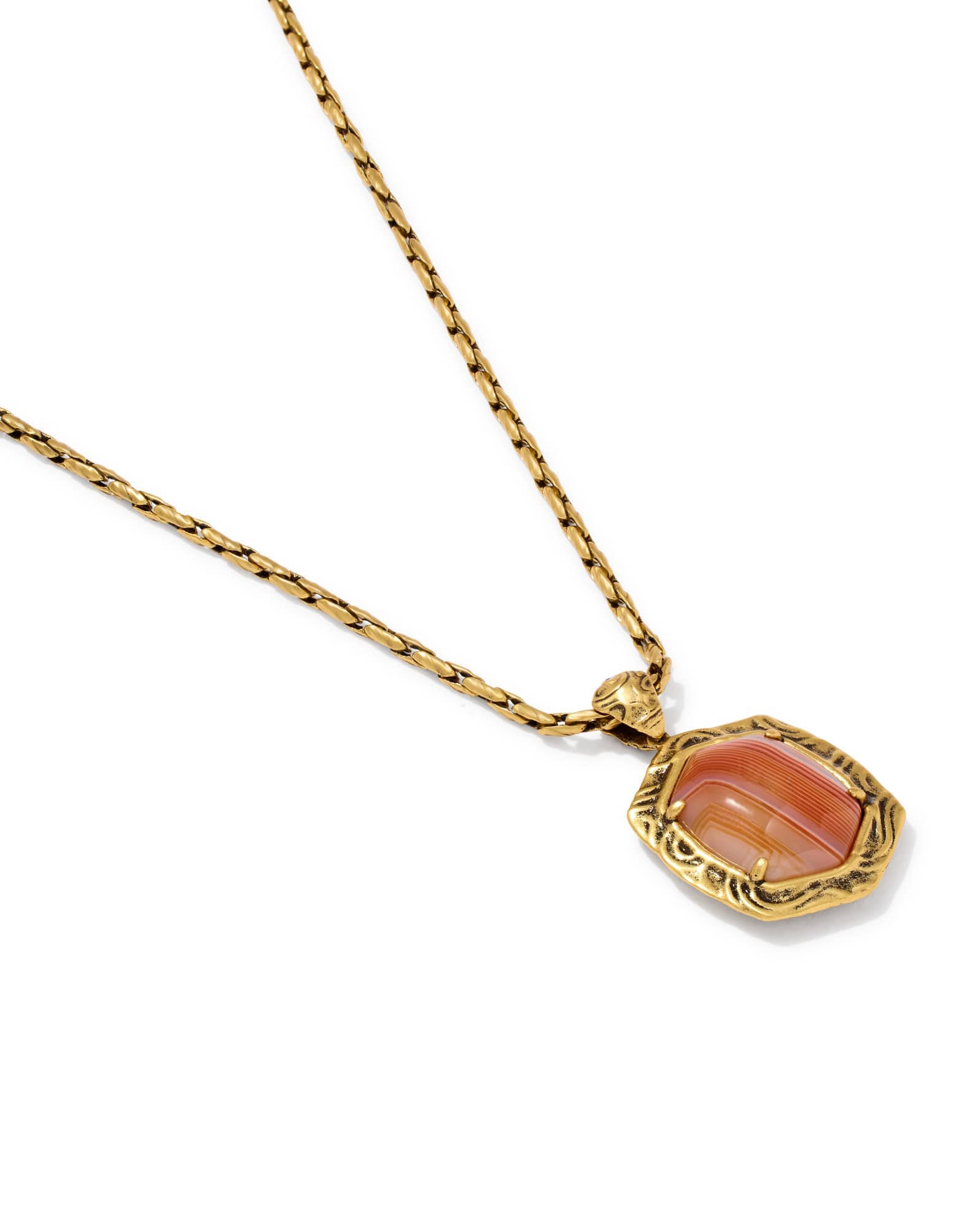 Tiger Striped Daphne Vintage Gold Small Long Pendant Necklace
