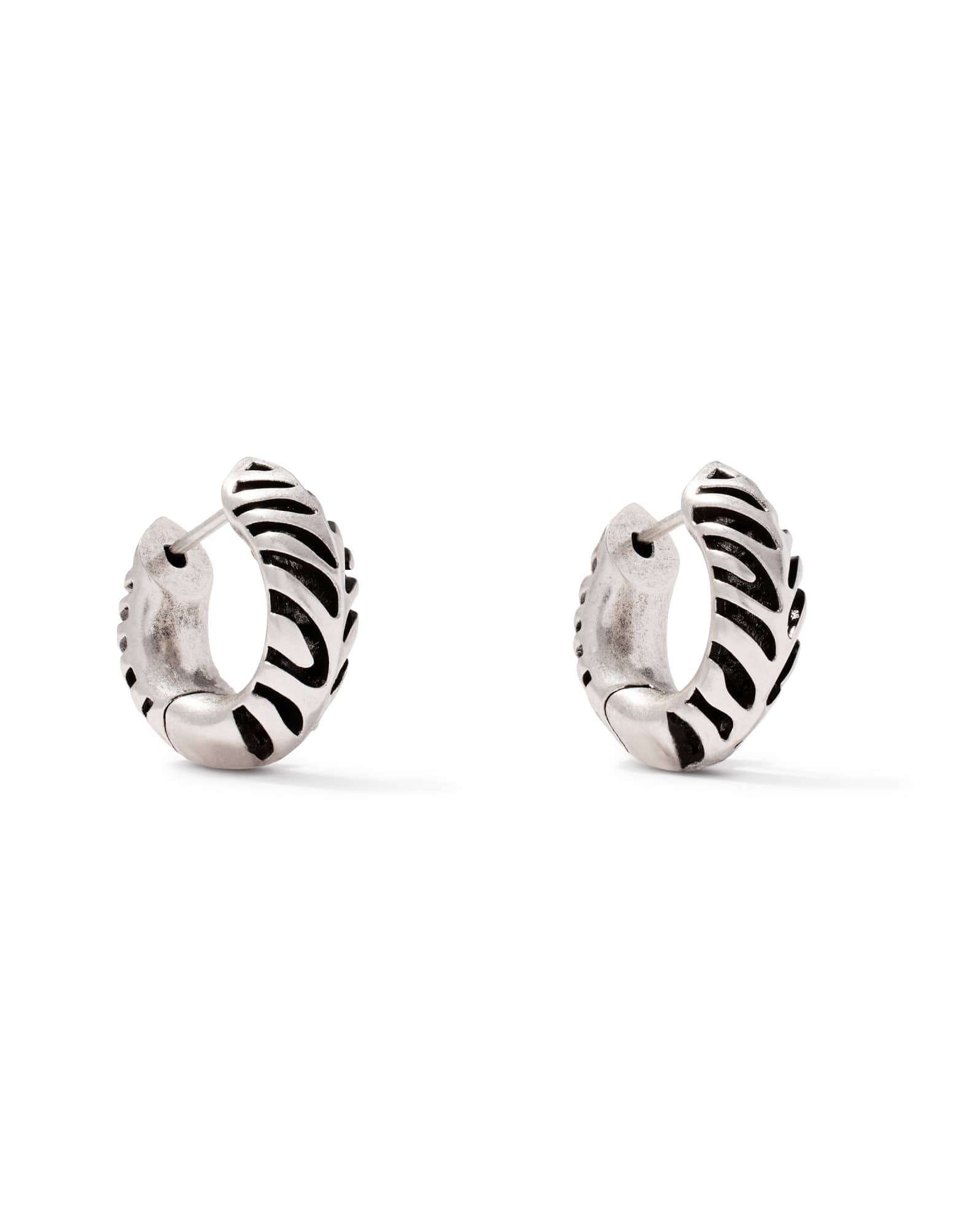Tiger Striped Mikki Vintage Silver Huggie Earrings