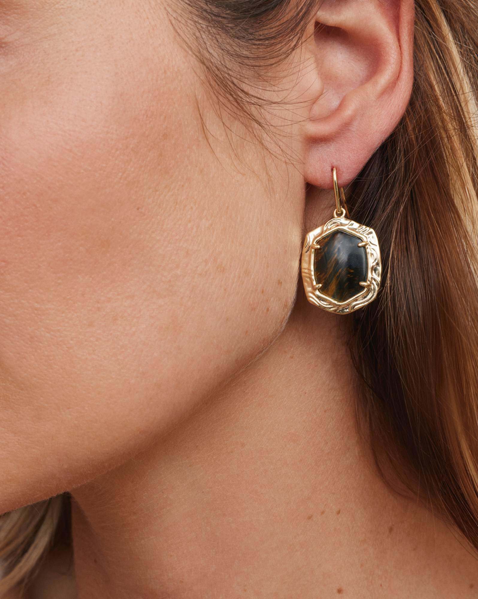Tiger Striped Daphne Gold Drop Earrings