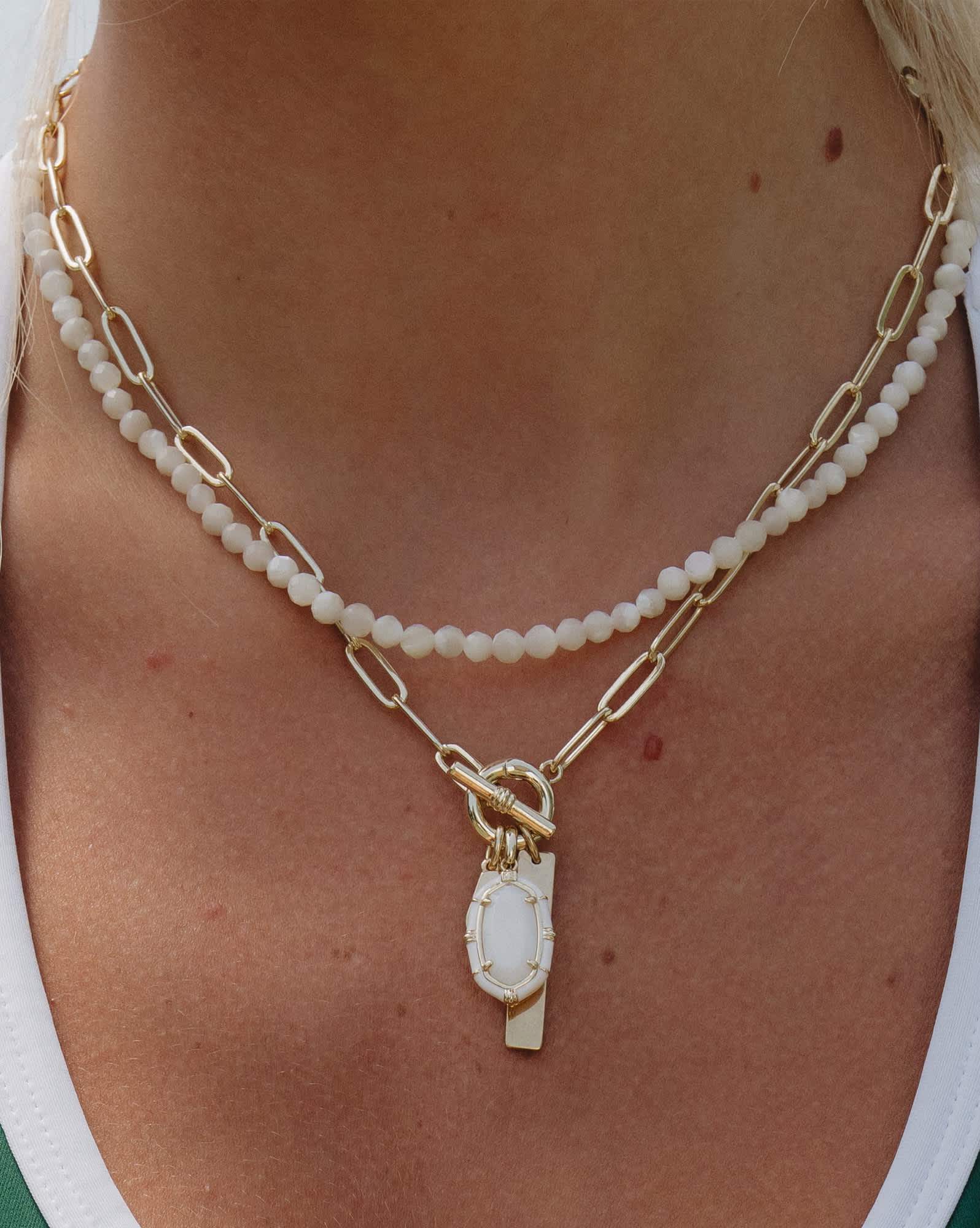 Elisa Gold Enamel Link and Chain Necklace