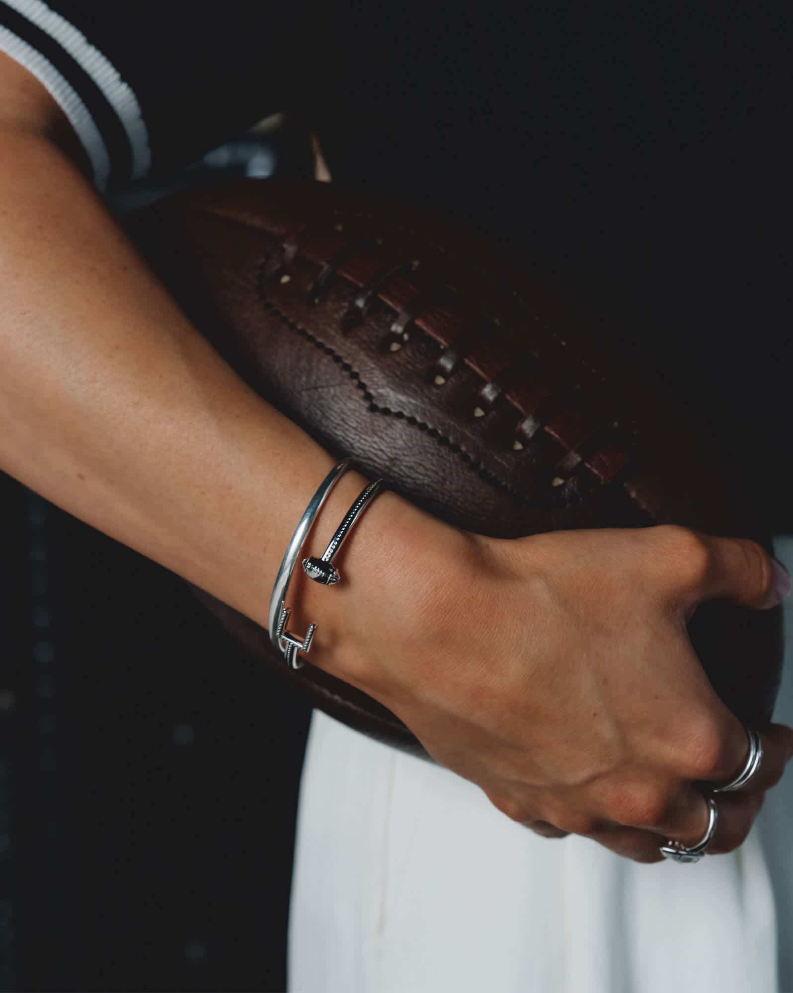 Wynn Silver Football Cuff Bracelet