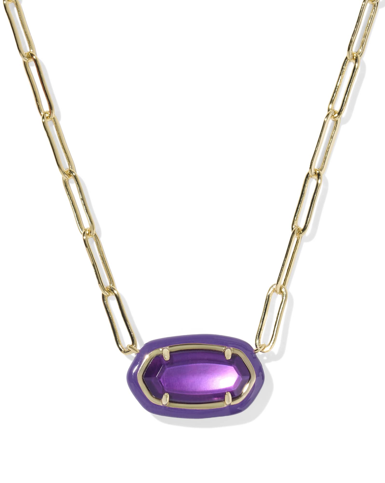 Elisa Enamel Frame Gold Paperclip Necklace