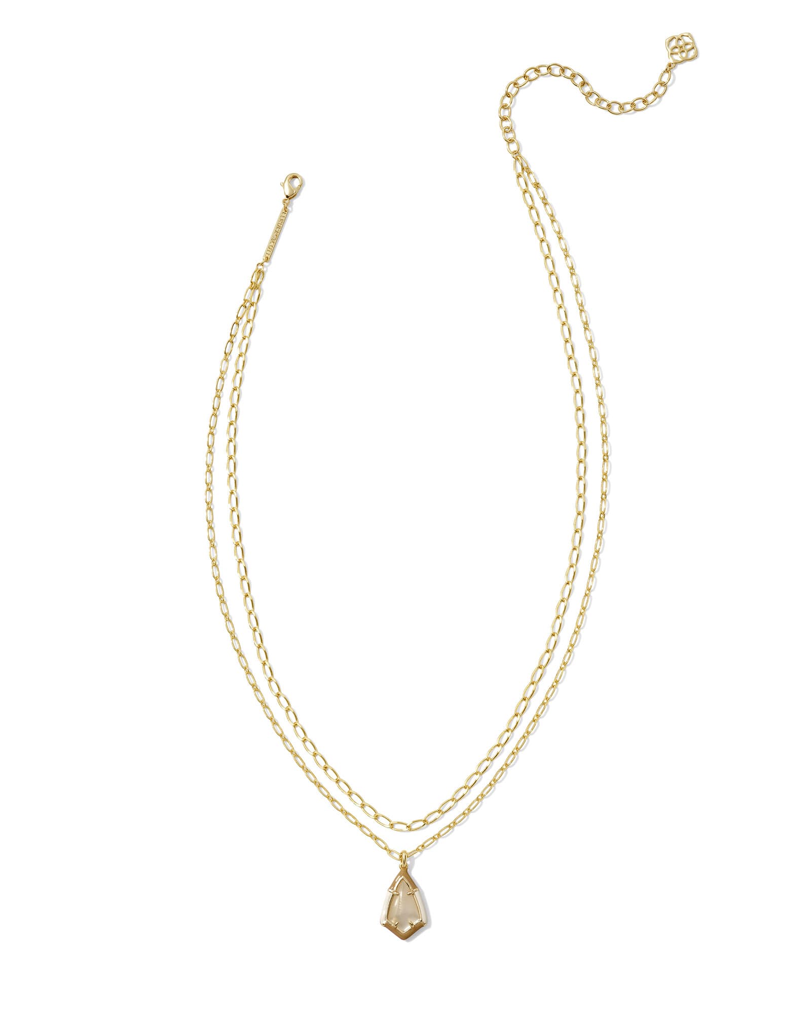 Camry Gold Enamel Frame Multi Strand Necklace in Natural Mother-of-Pearl