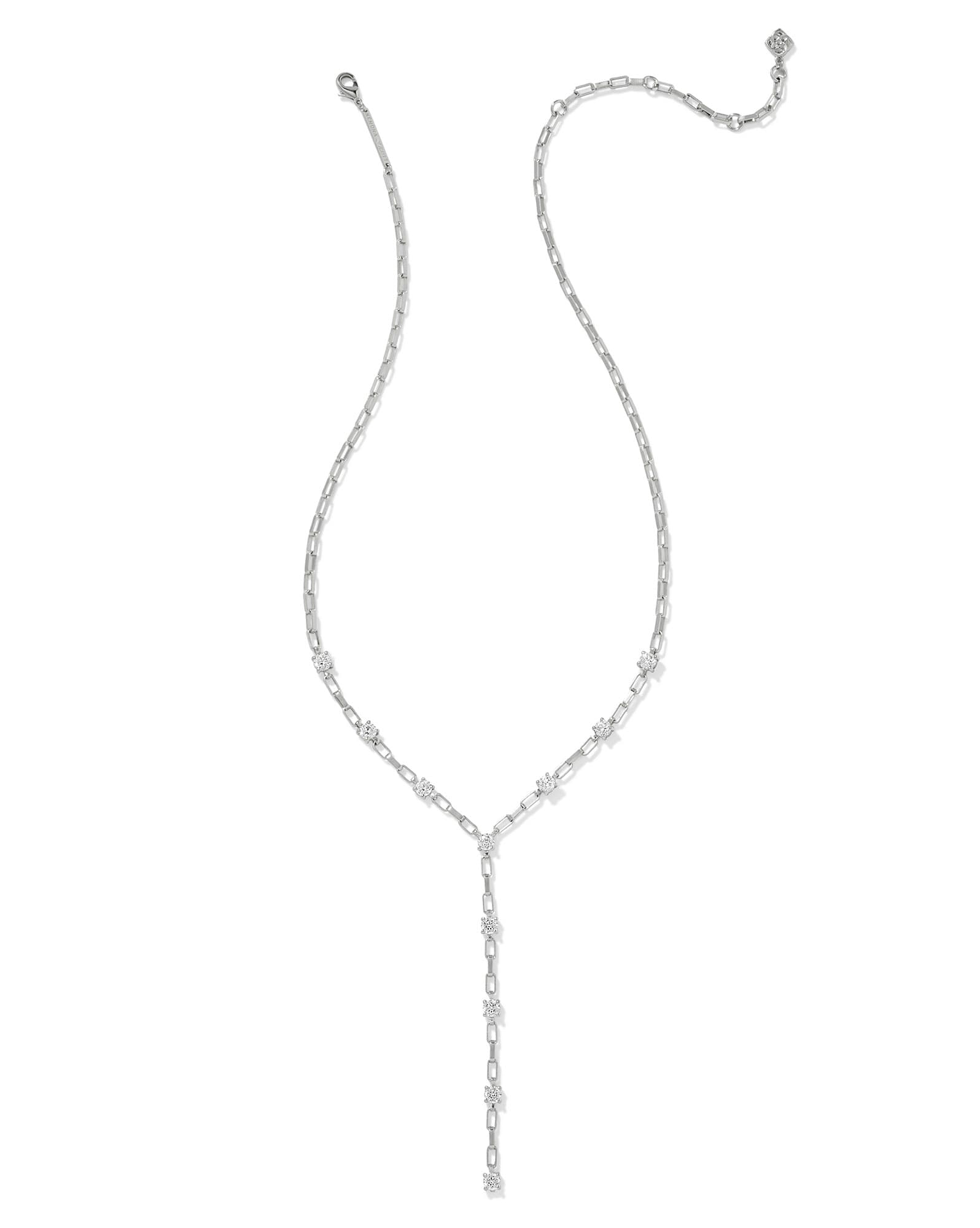 Lexi Silver Y Necklace in White CZ