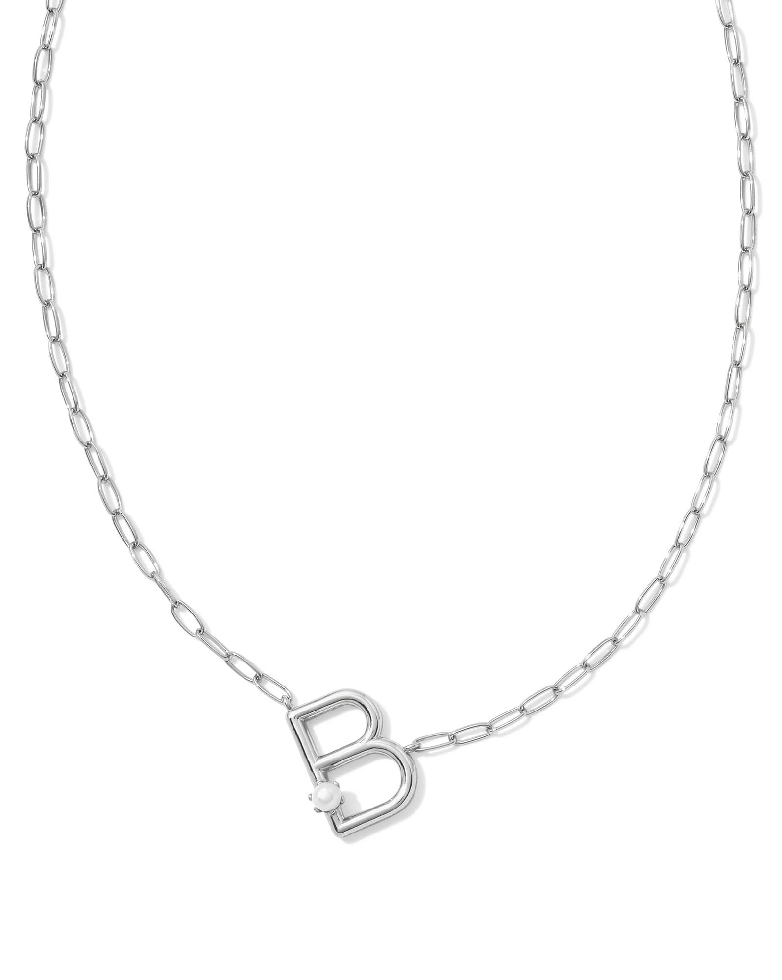 Pearl Silver Letter B Short Pendant Necklace in Freshwater Cultured Pearl