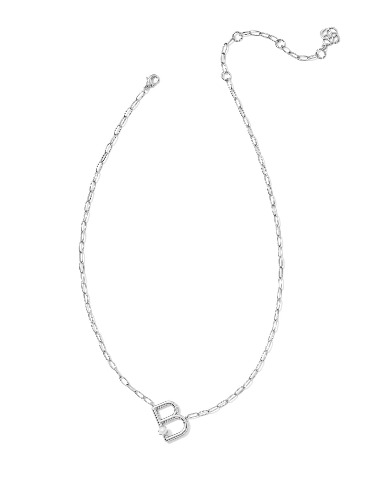 Pearl Silver Letter B Short Pendant Necklace in Freshwater Cultured Pearl