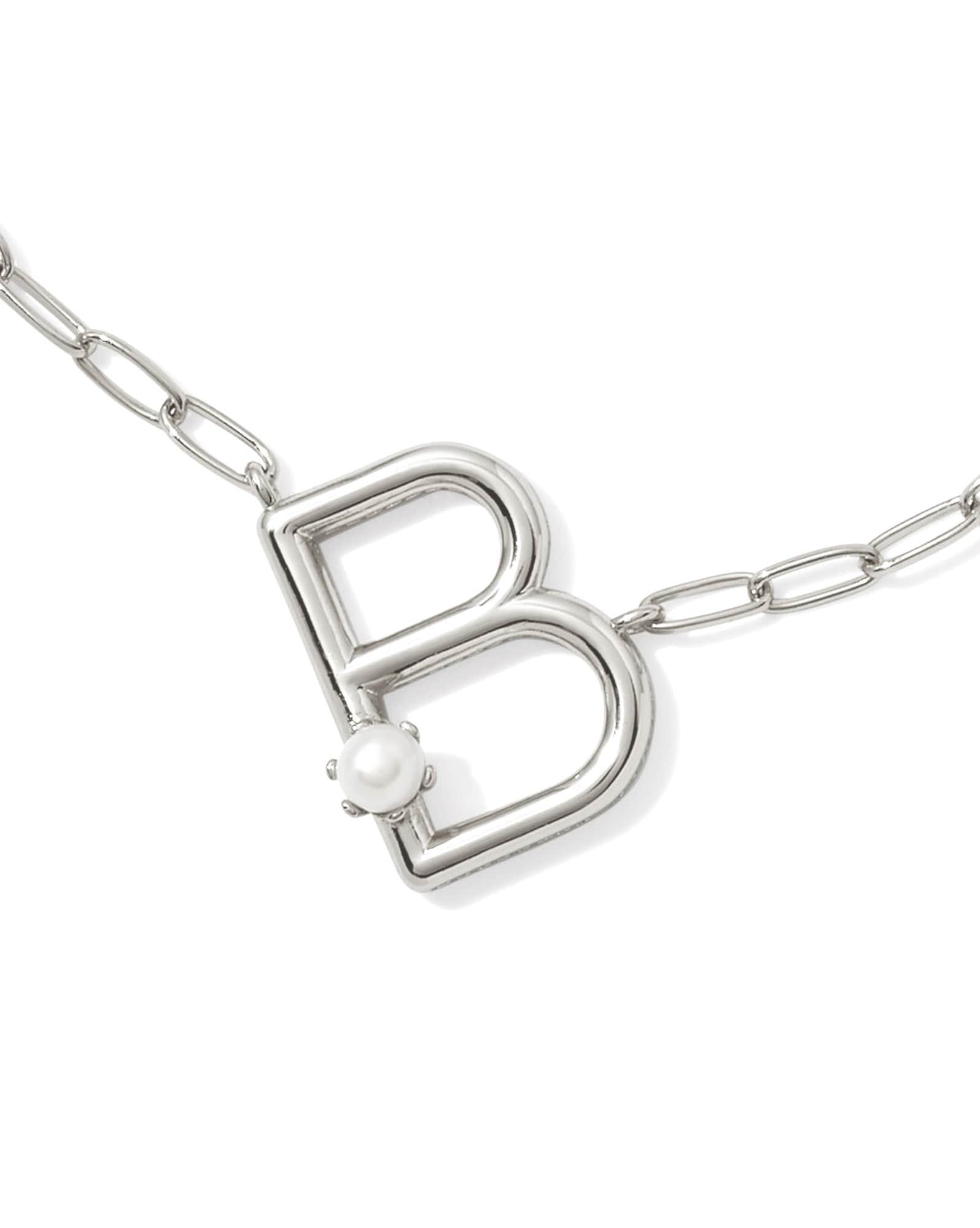 Pearl Silver Letter B Short Pendant Necklace in Freshwater Cultured Pearl