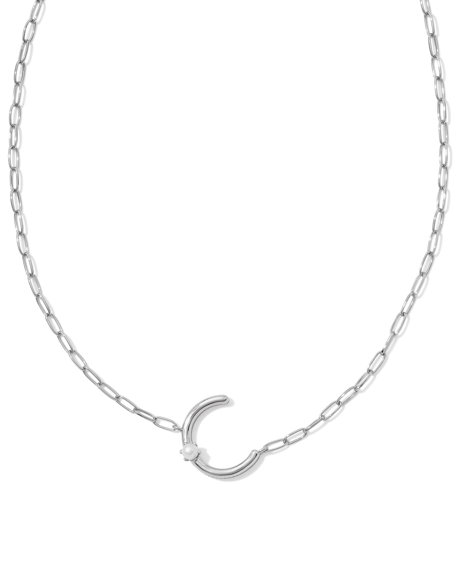 Pearl Silver Letter C Short Pendant Necklace in Freshwater Cultured Pearl