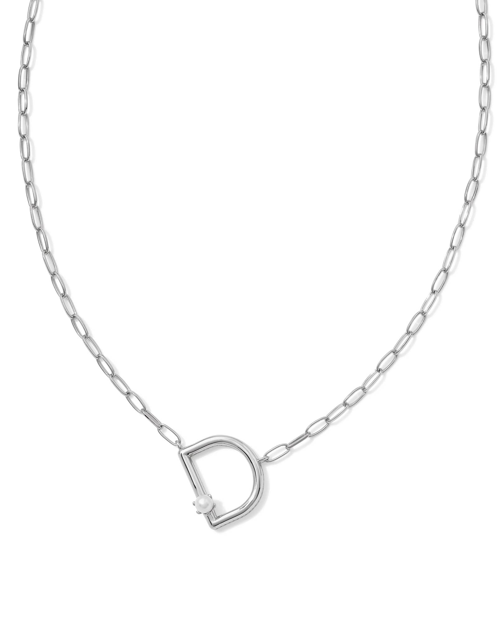 Pearl Silver Letter D Short Pendant Necklace in Freshwater Cultured Pearl