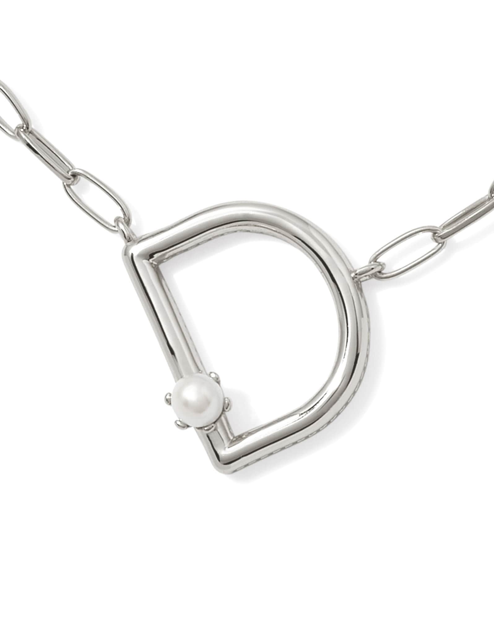 Pearl Silver Letter D Short Pendant Necklace in Freshwater Cultured Pearl