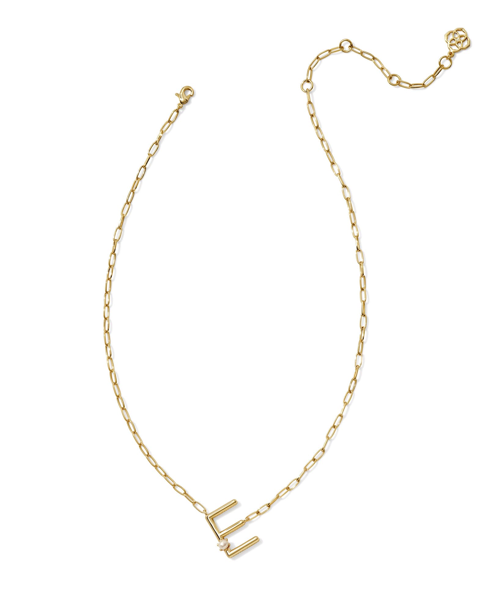 Pearl Gold Letter E Short Pendant Necklace in Freshwater Cultured Pearl