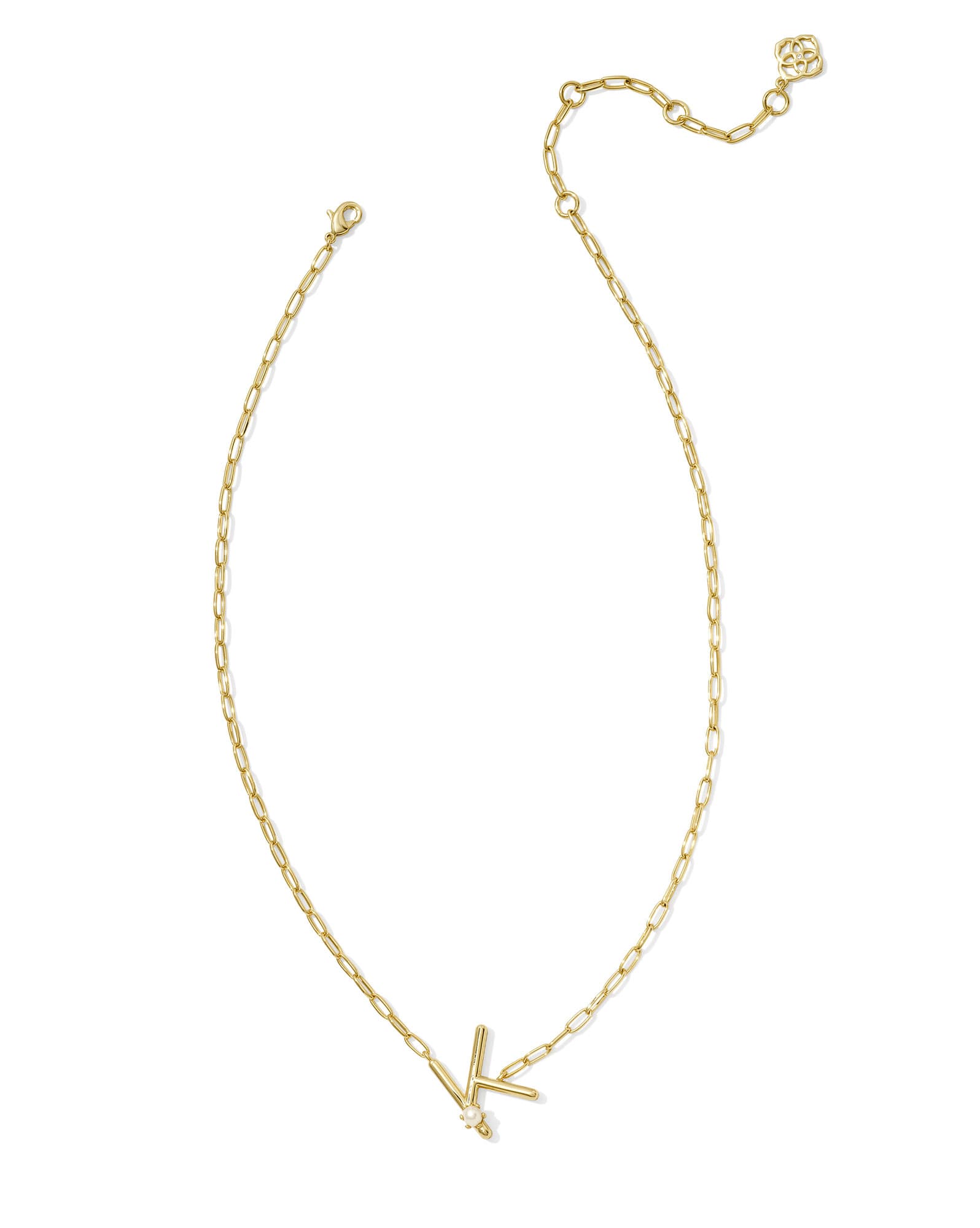 Pearl Gold Letter K Short Pendant Necklace in Freshwater Cultured Pearl