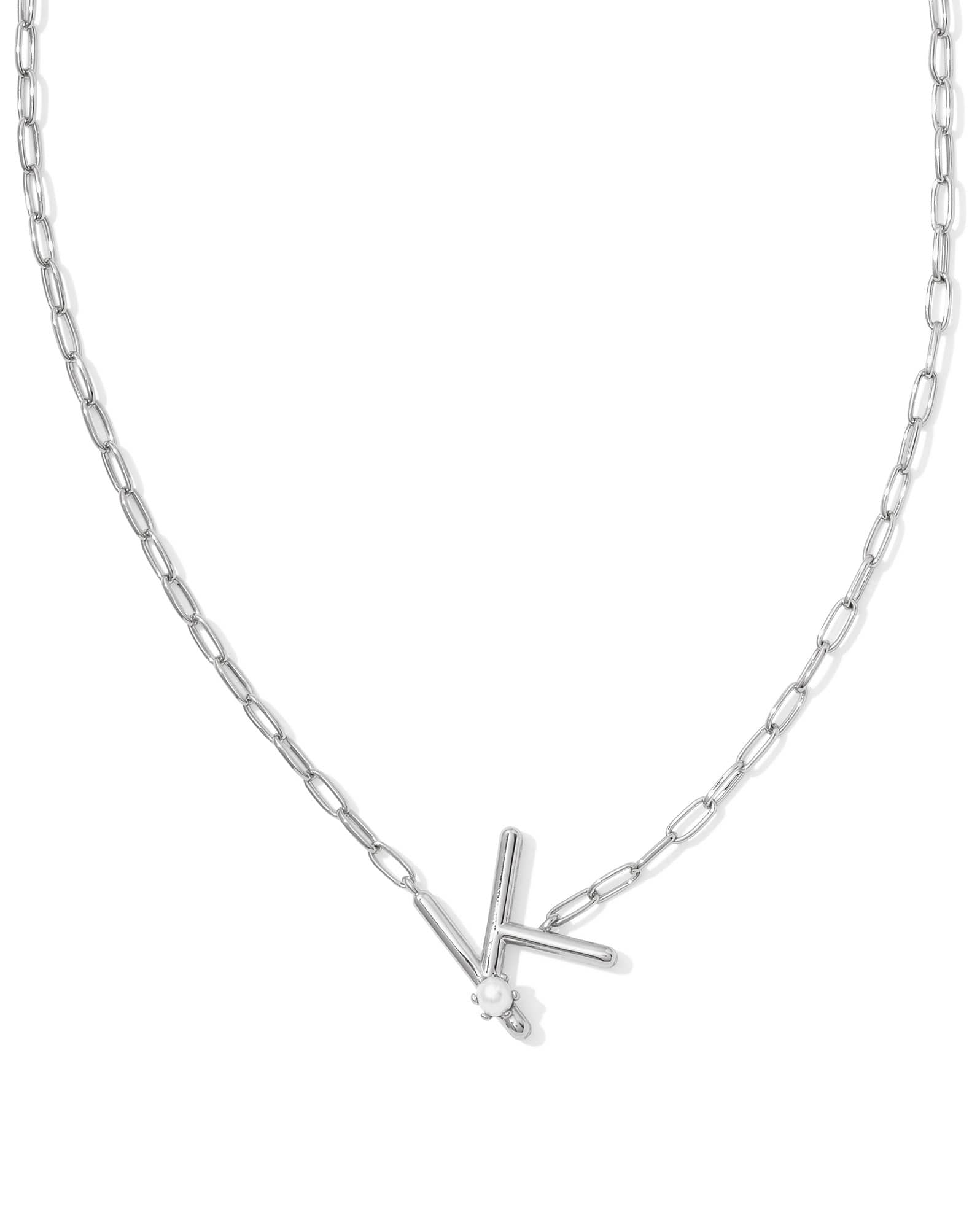 Pearl Silver Letter K Short Pendant Necklace in Freshwater Cultured Pearl