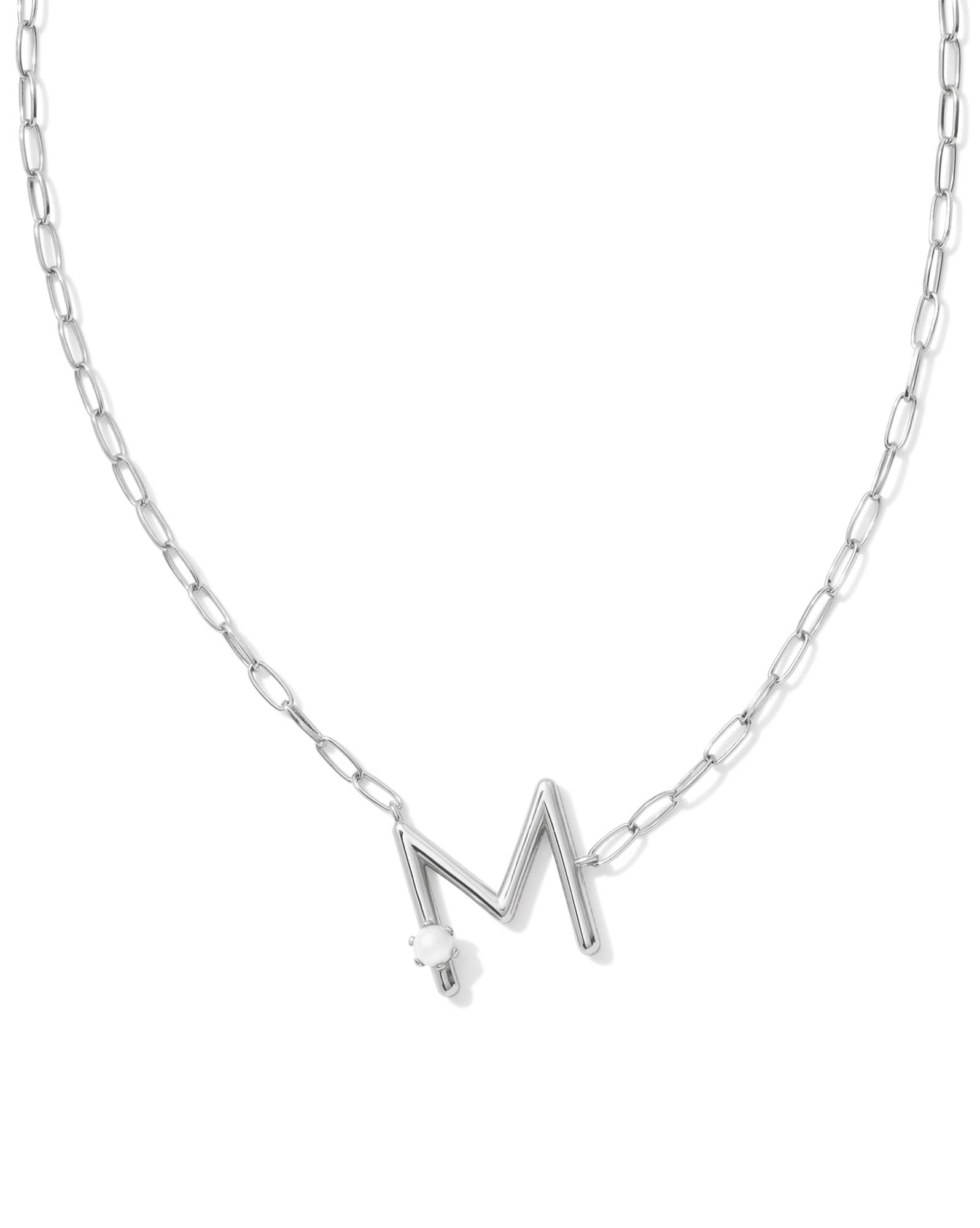 Pearl Silver Letter M Short Pendant Necklace in Freshwater Cultured Pearl