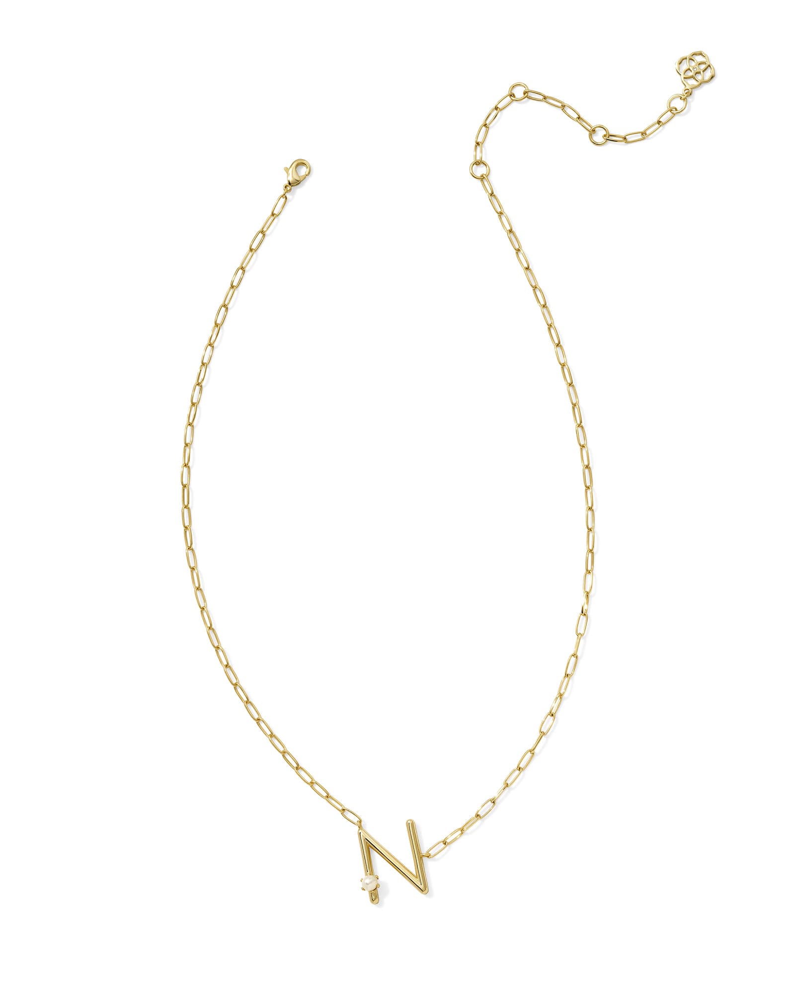 Pearl Gold Letter N Short Pendant Necklace in Freshwater Cultured Pearl