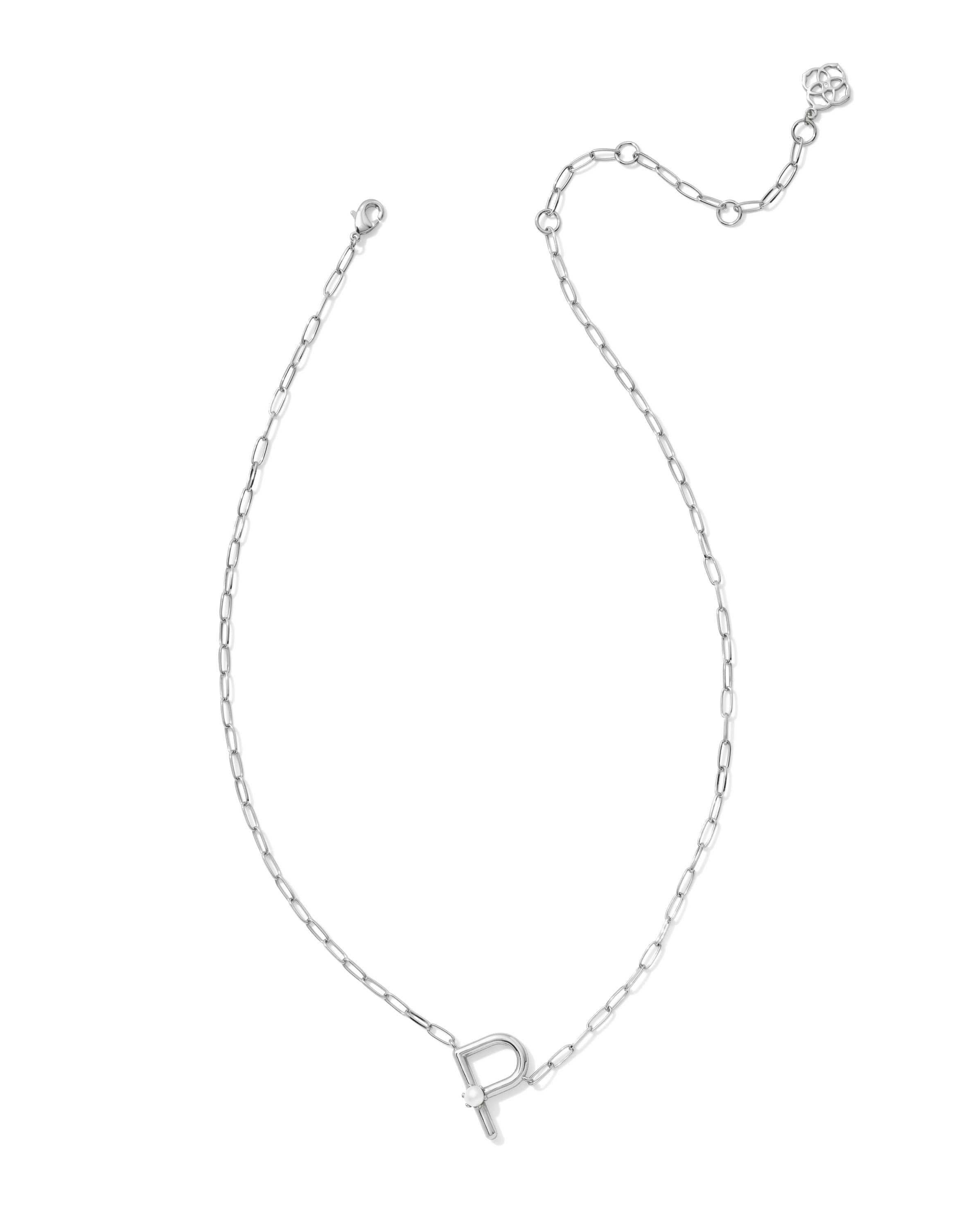 Pearl Silver Letter P Short Pendant Necklace in Freshwater Cultured Pearl