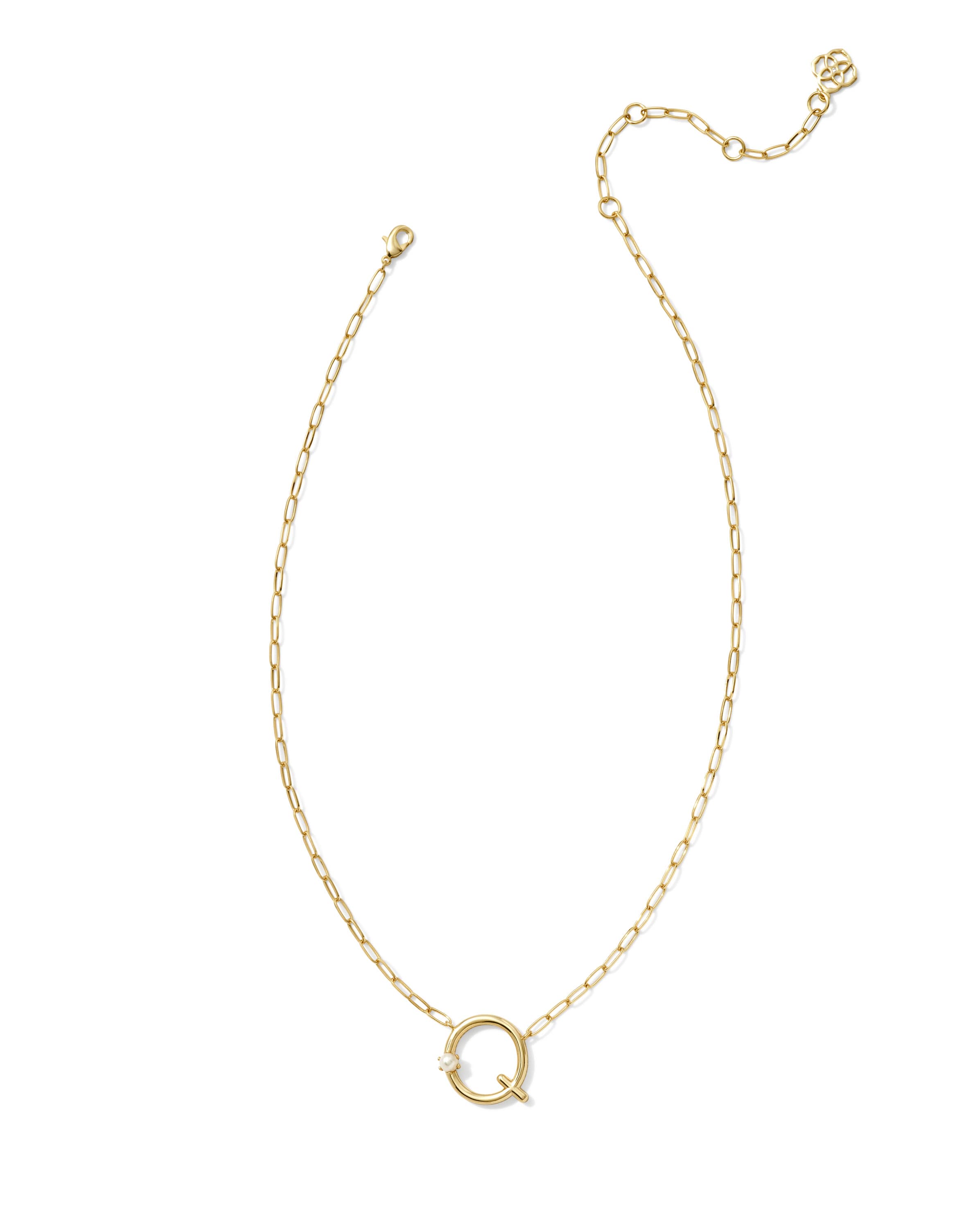 Pearl Gold Letter Q Short Pendant Necklace in Freshwater Cultured Pearl