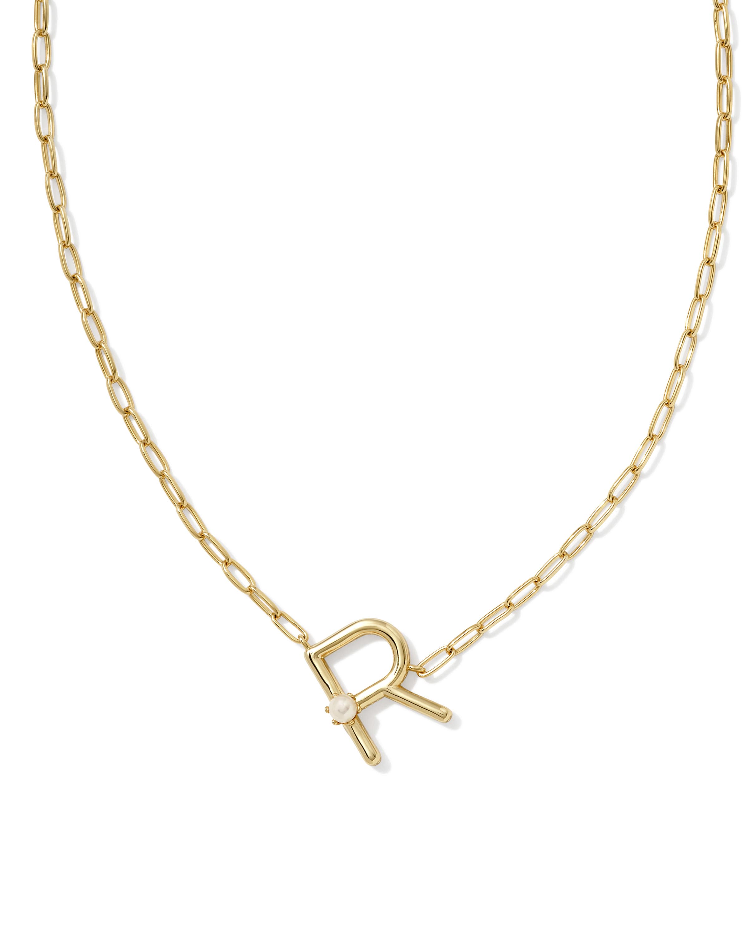 Pearl Gold Letter R Short Pendant Necklace in Freshwater Cultured Pearl