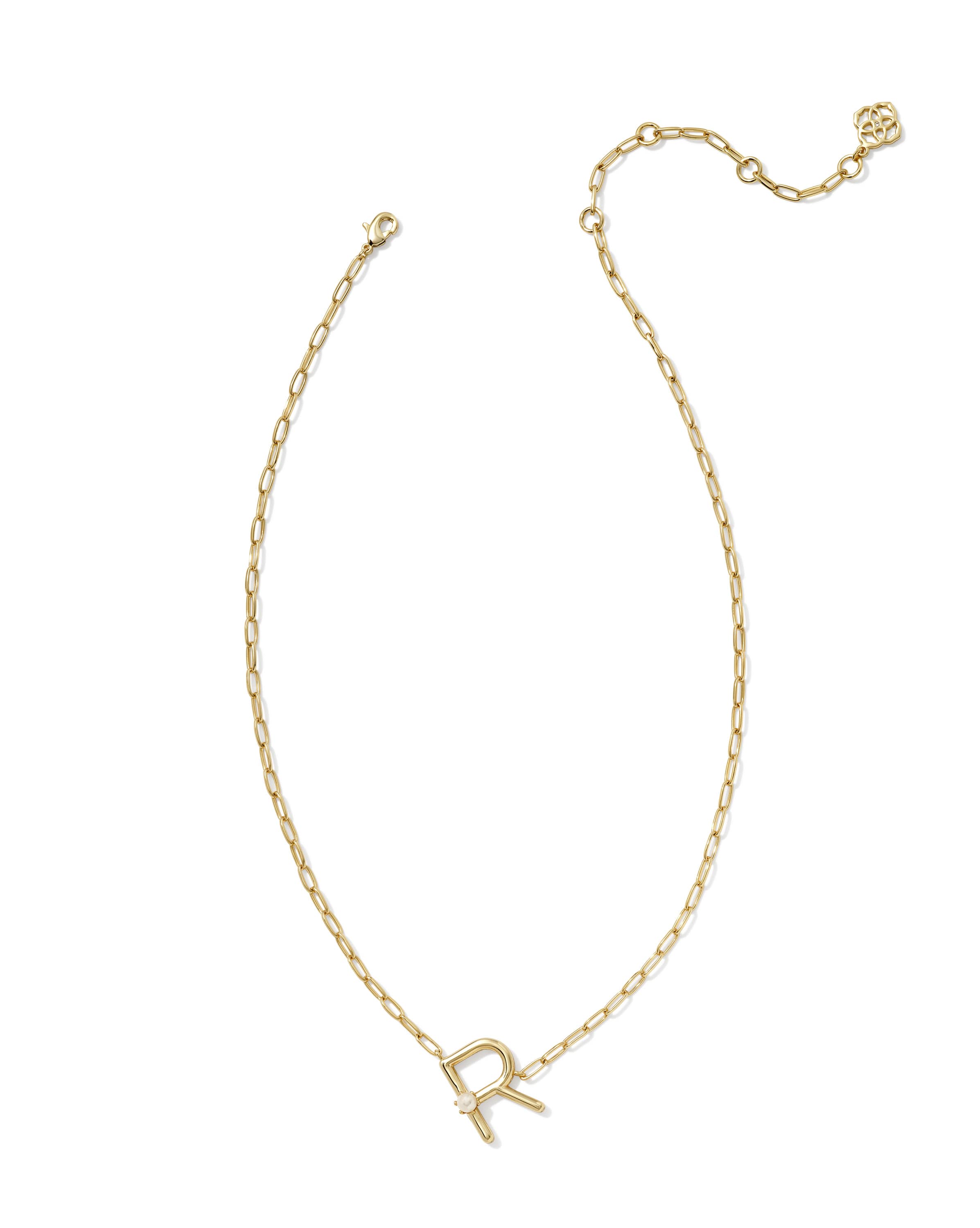 Pearl Gold Letter R Short Pendant Necklace in Freshwater Cultured Pearl