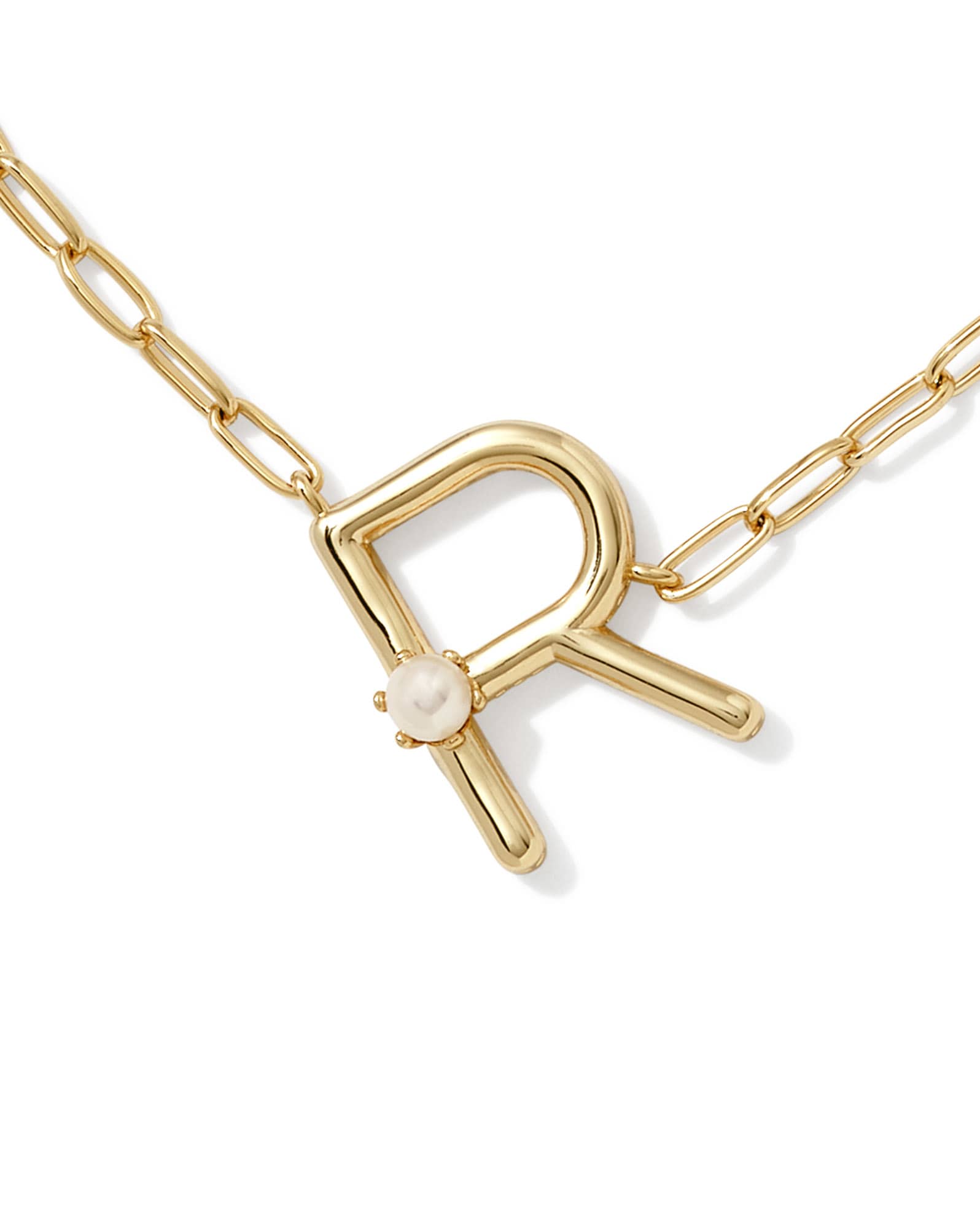 Pearl Gold Letter R Short Pendant Necklace in Freshwater Cultured Pearl