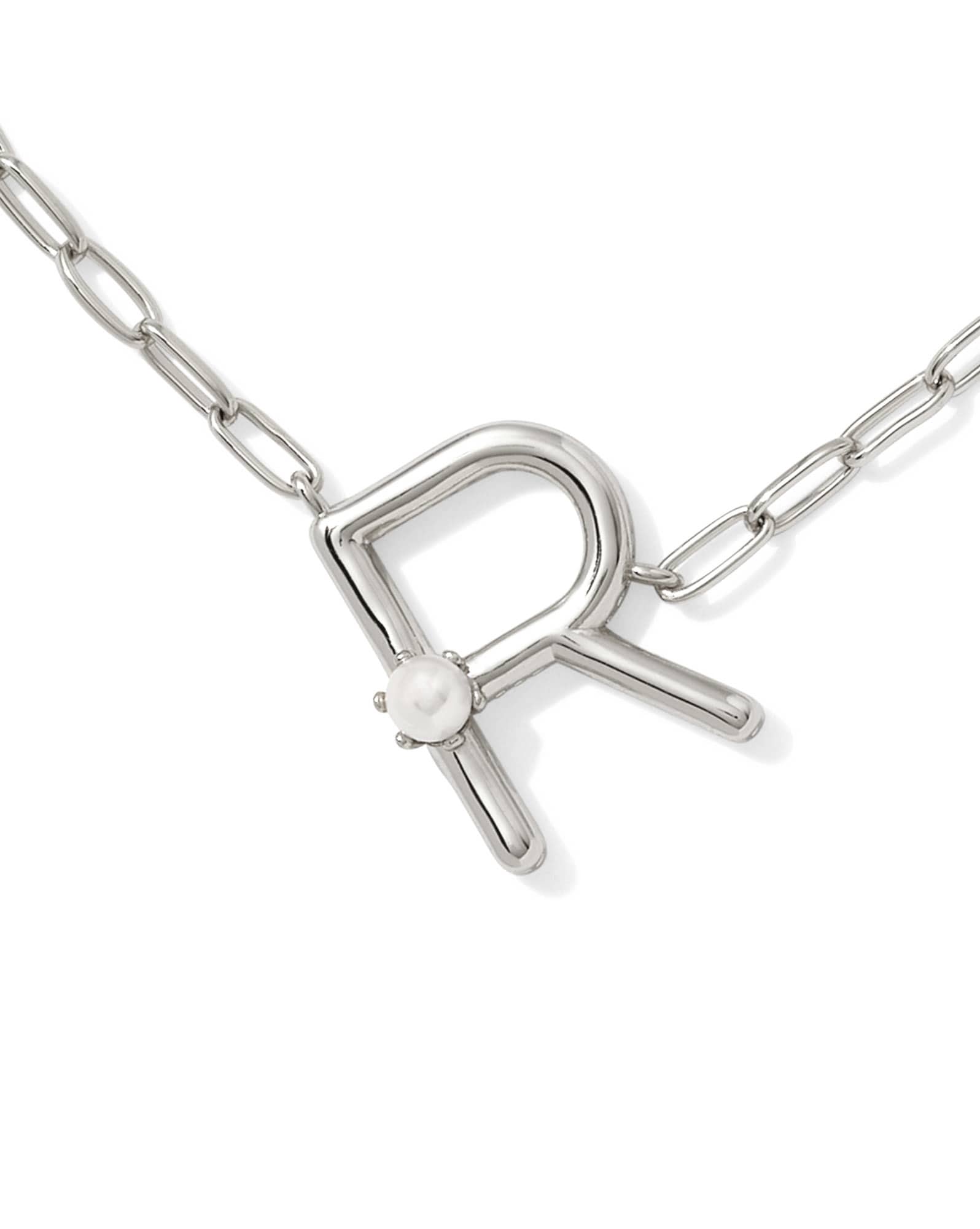 Pearl Silver Letter R Short Pendant Necklace in Freshwater Cultured Pearl