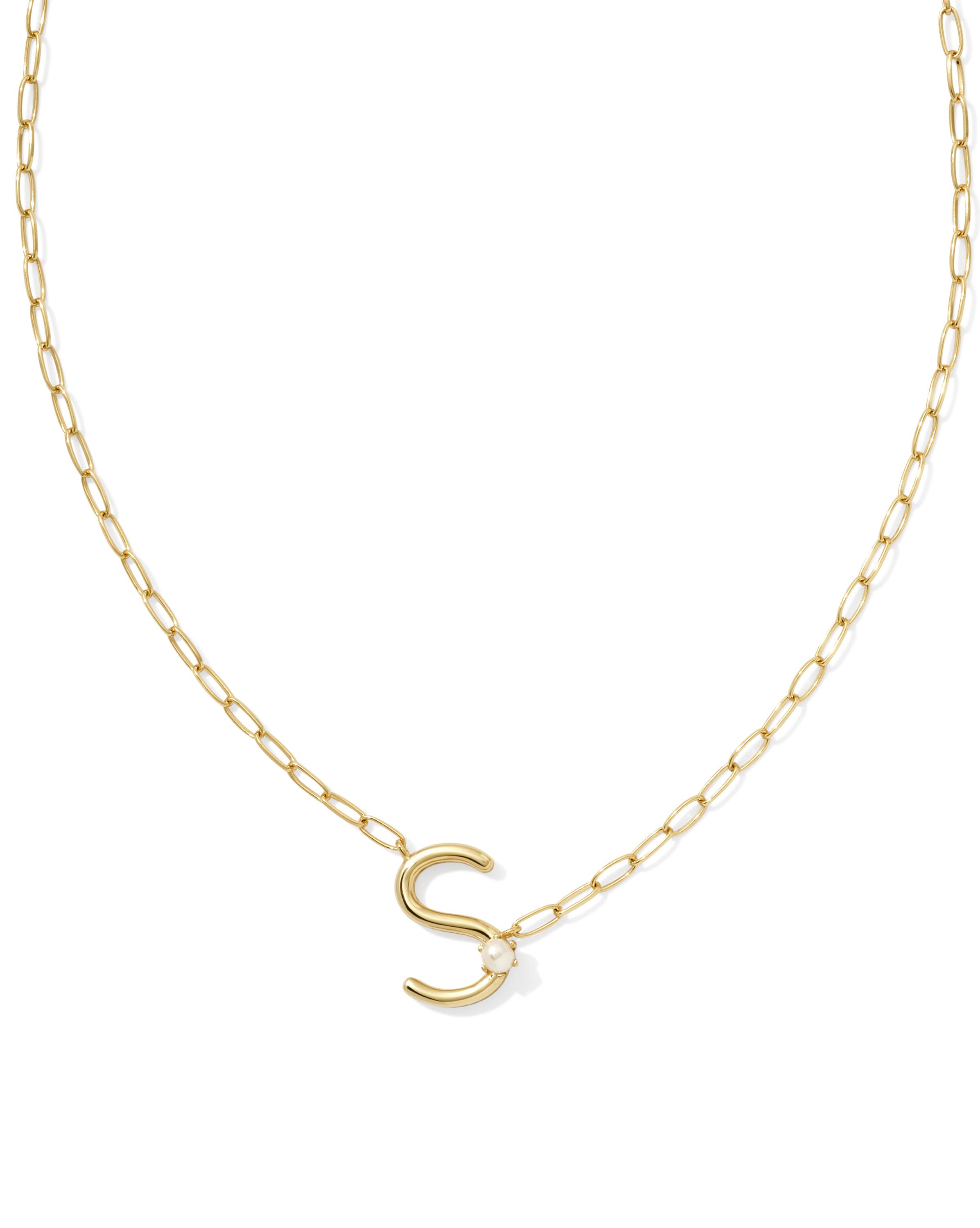 Pearl Gold Letter S Short Pendant Necklace in Freshwater Cultured Pearl