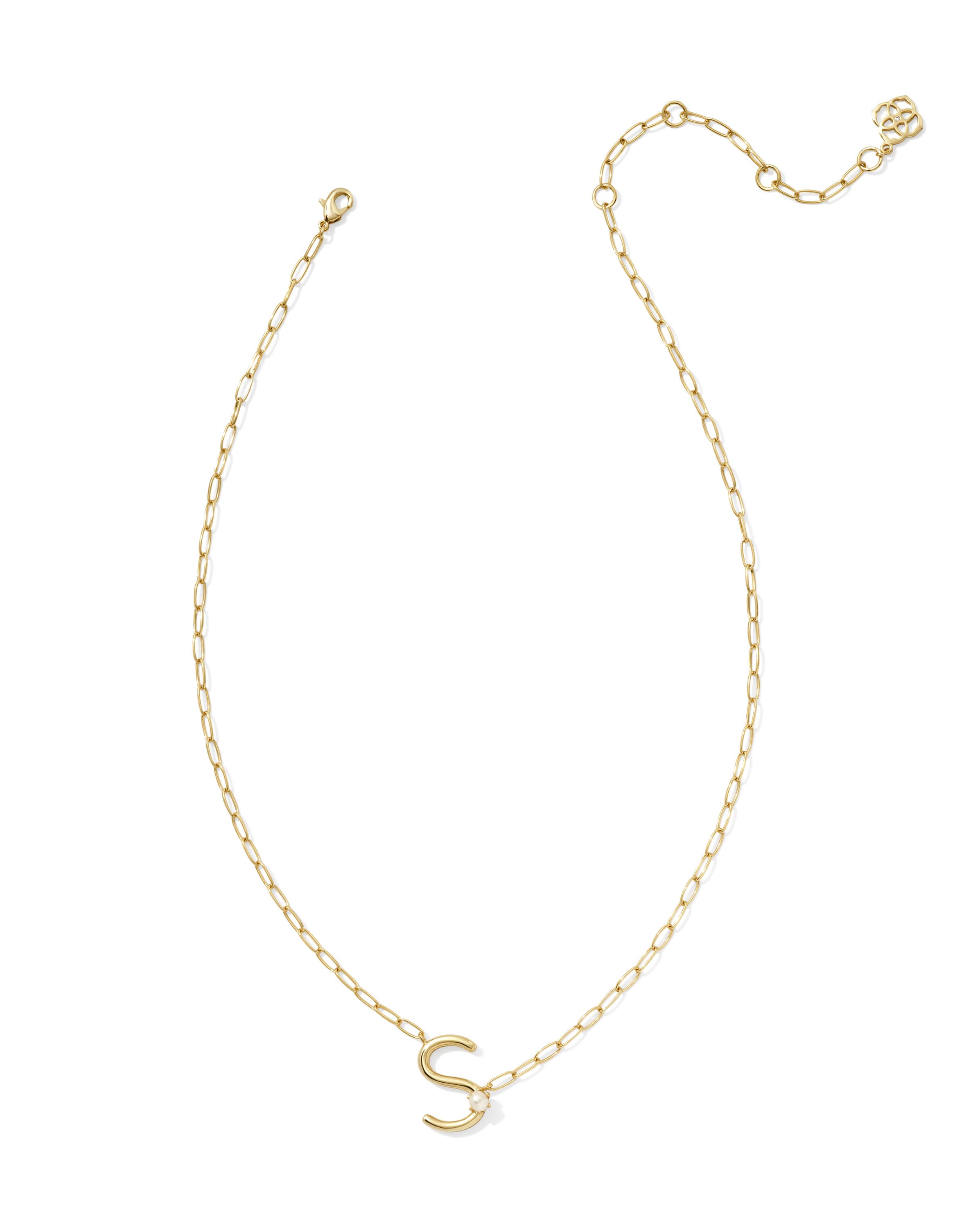 Pearl Gold Letter S Short Pendant Necklace in Freshwater Cultured Pearl