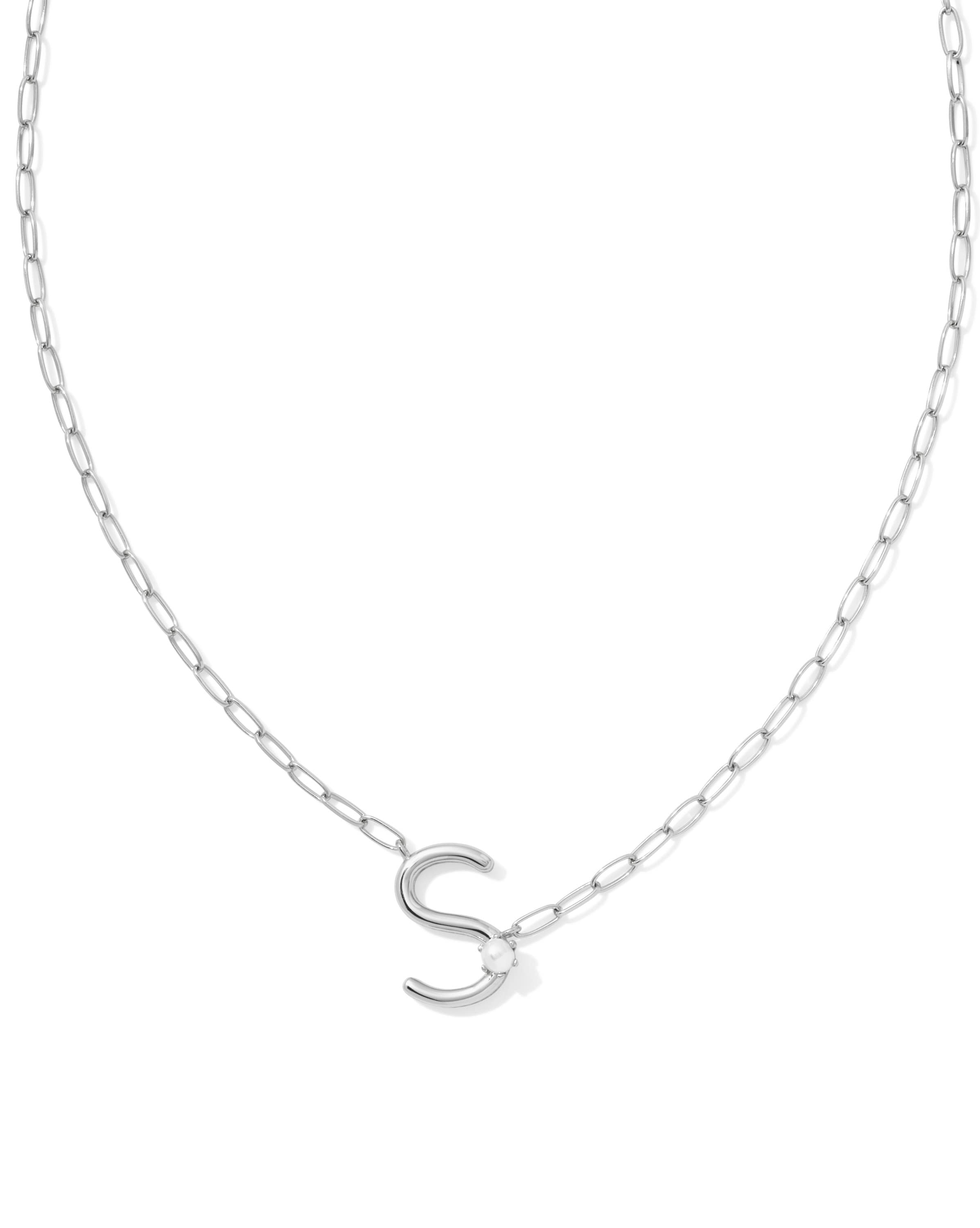 Pearl Silver Letter S Short Pendant Necklace in Freshwater Cultured Pearl