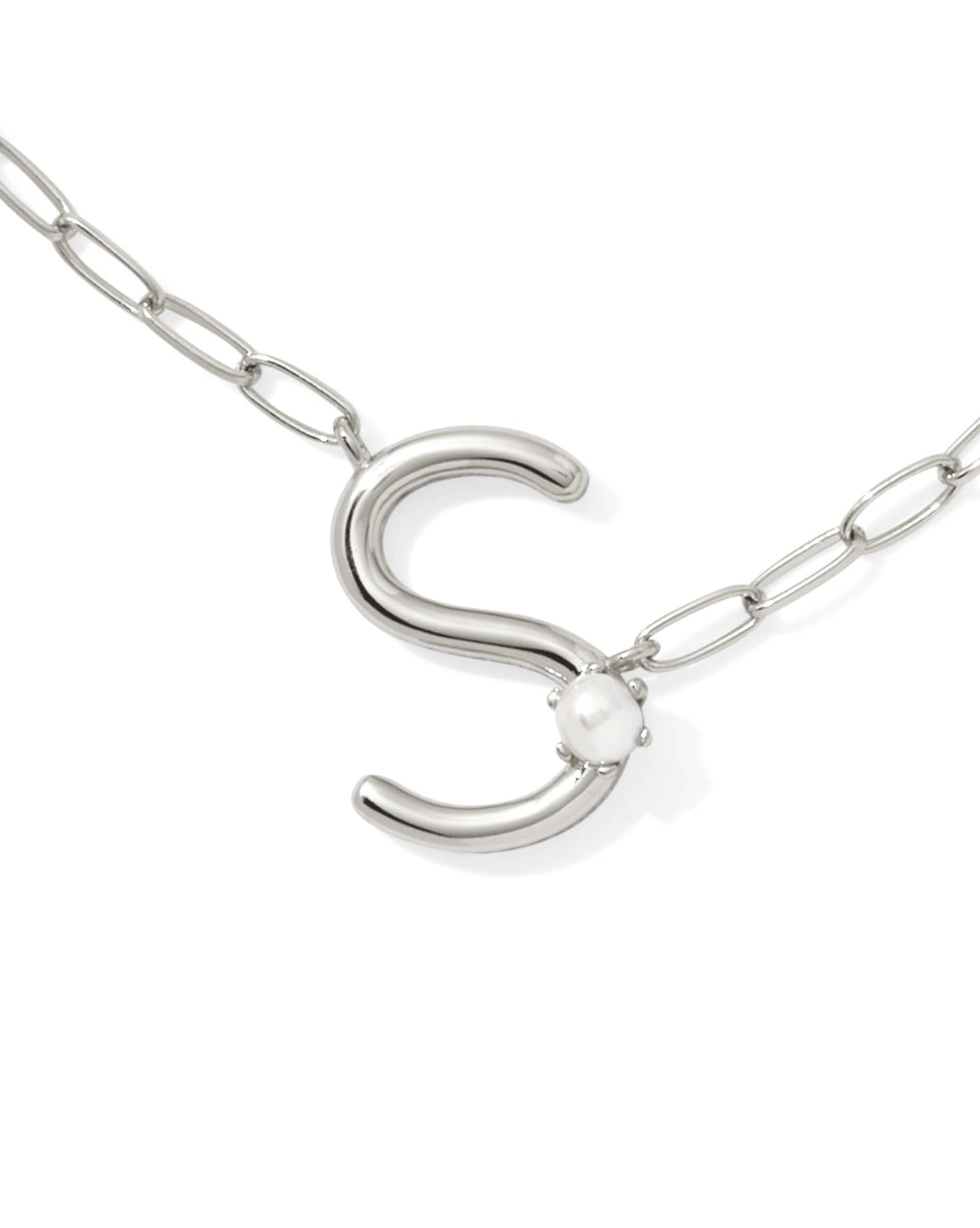 Pearl Silver Letter S Short Pendant Necklace in Freshwater Cultured Pearl